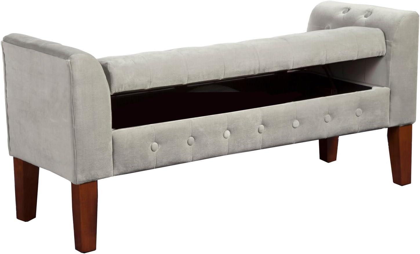 imageHomePop Velvet Tufted Storage Bench Settee with Hinged Lid Grey