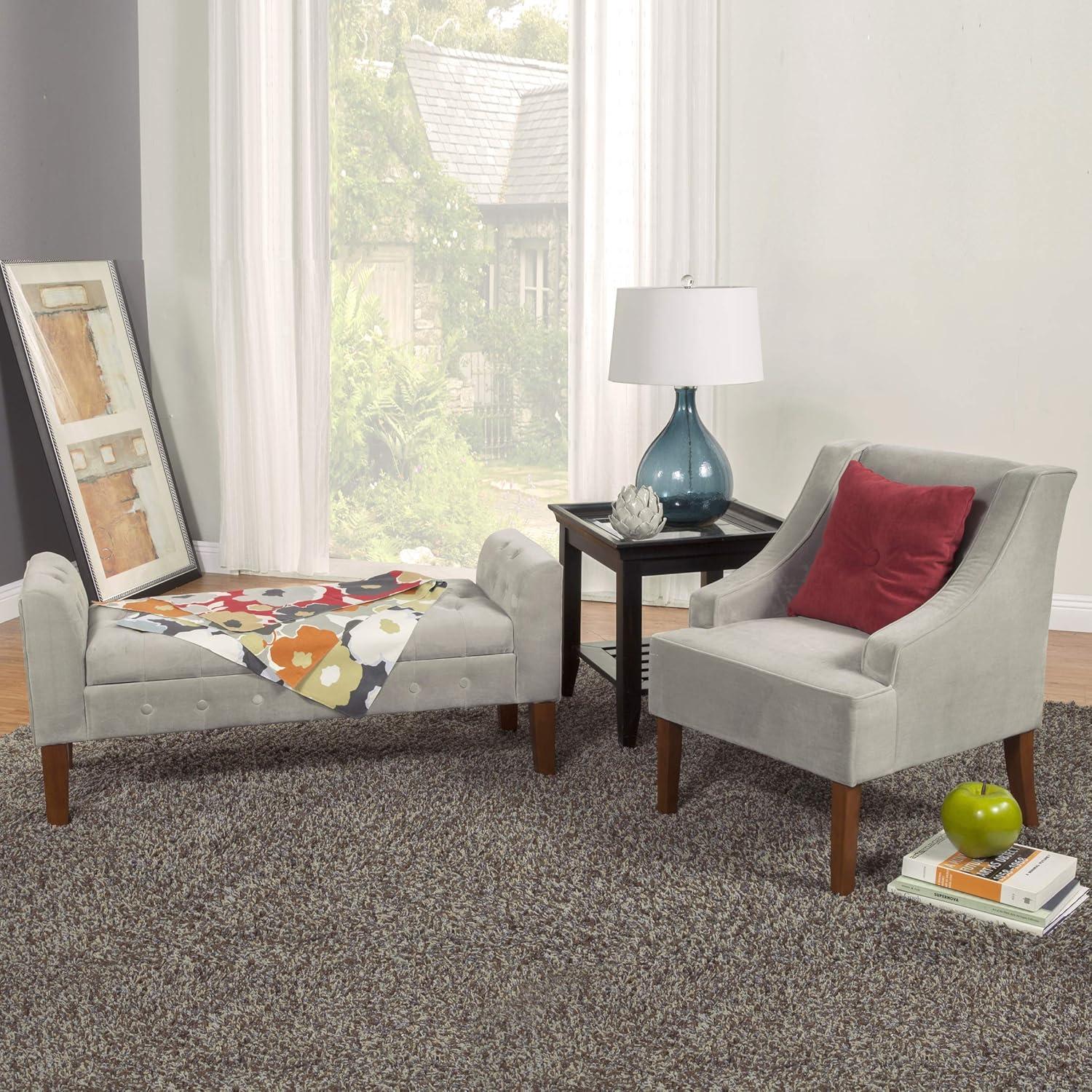 imageHomePop Velvet Tufted Storage Bench Settee with Hinged Lid Grey