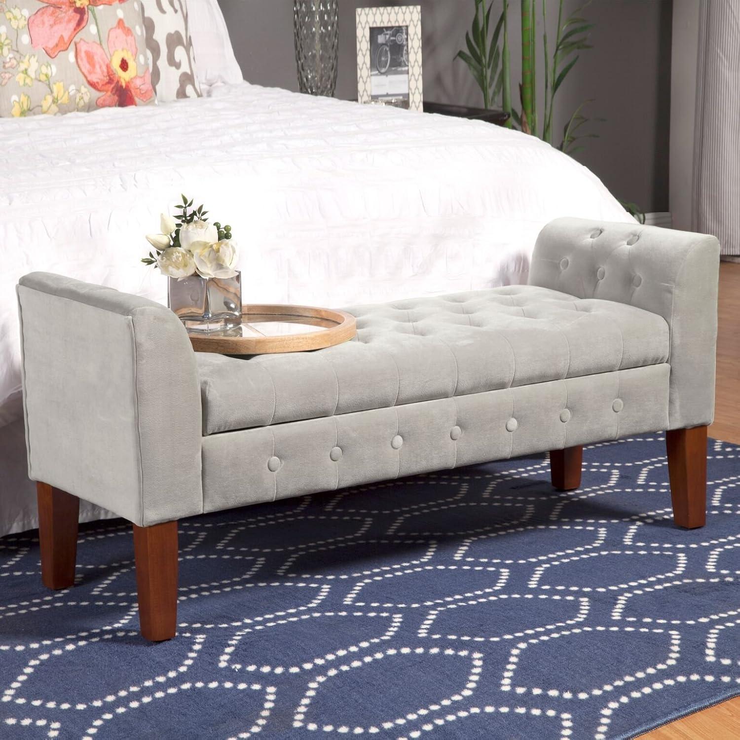 imageHomePop Velvet Tufted Storage Bench Settee with Hinged Lid Grey