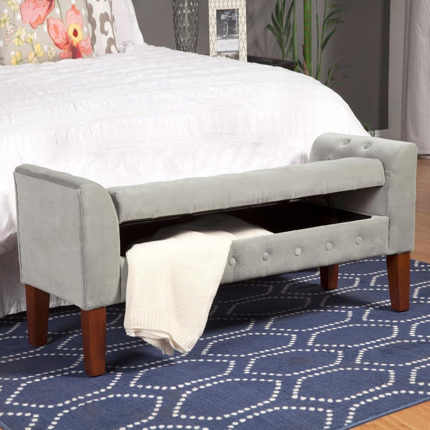 imageHomePop Velvet Tufted Storage Bench Settee with Hinged Lid Grey