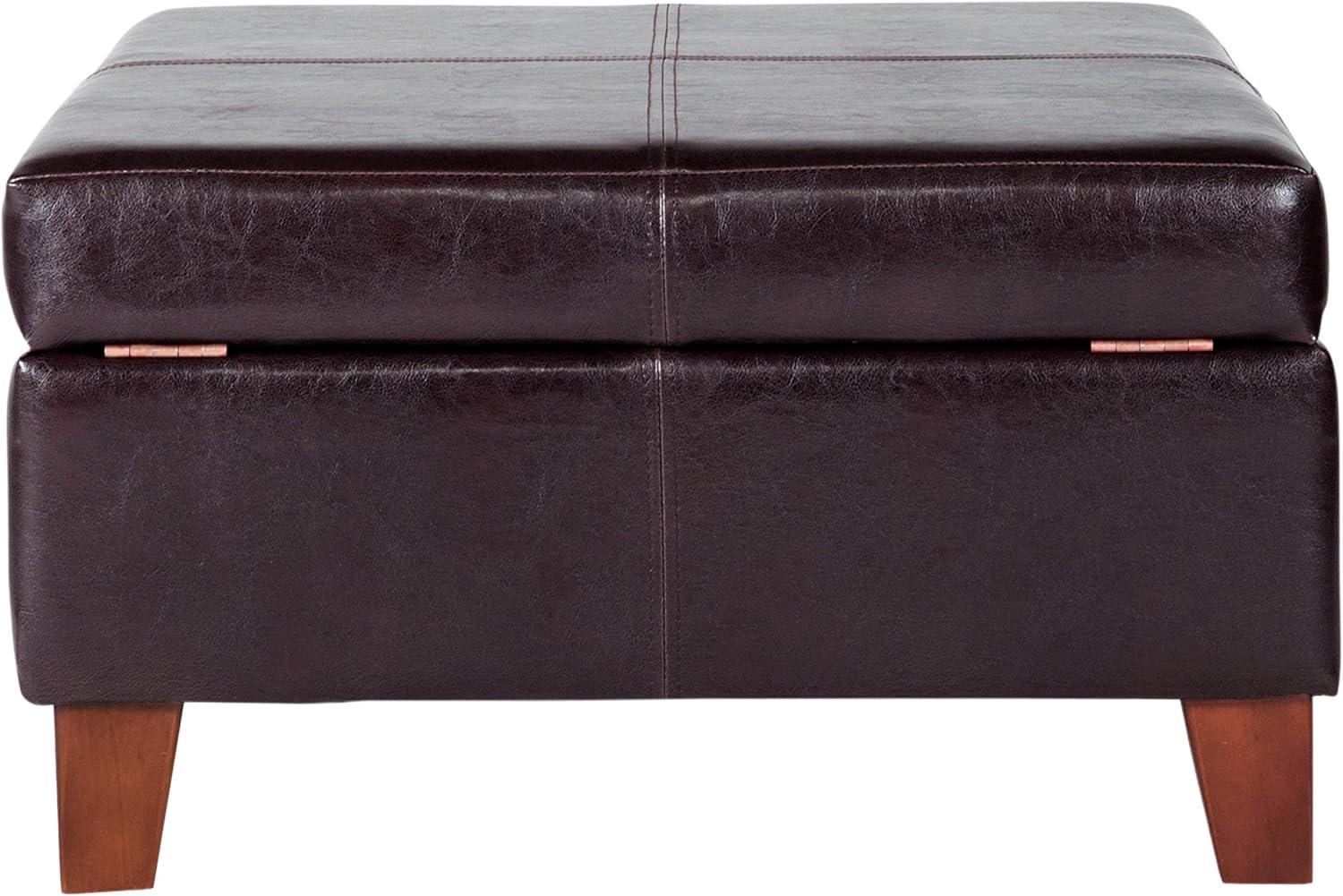imageHomePop Woven Square Storage Ottoman with Wood Legs Linen TanBrown