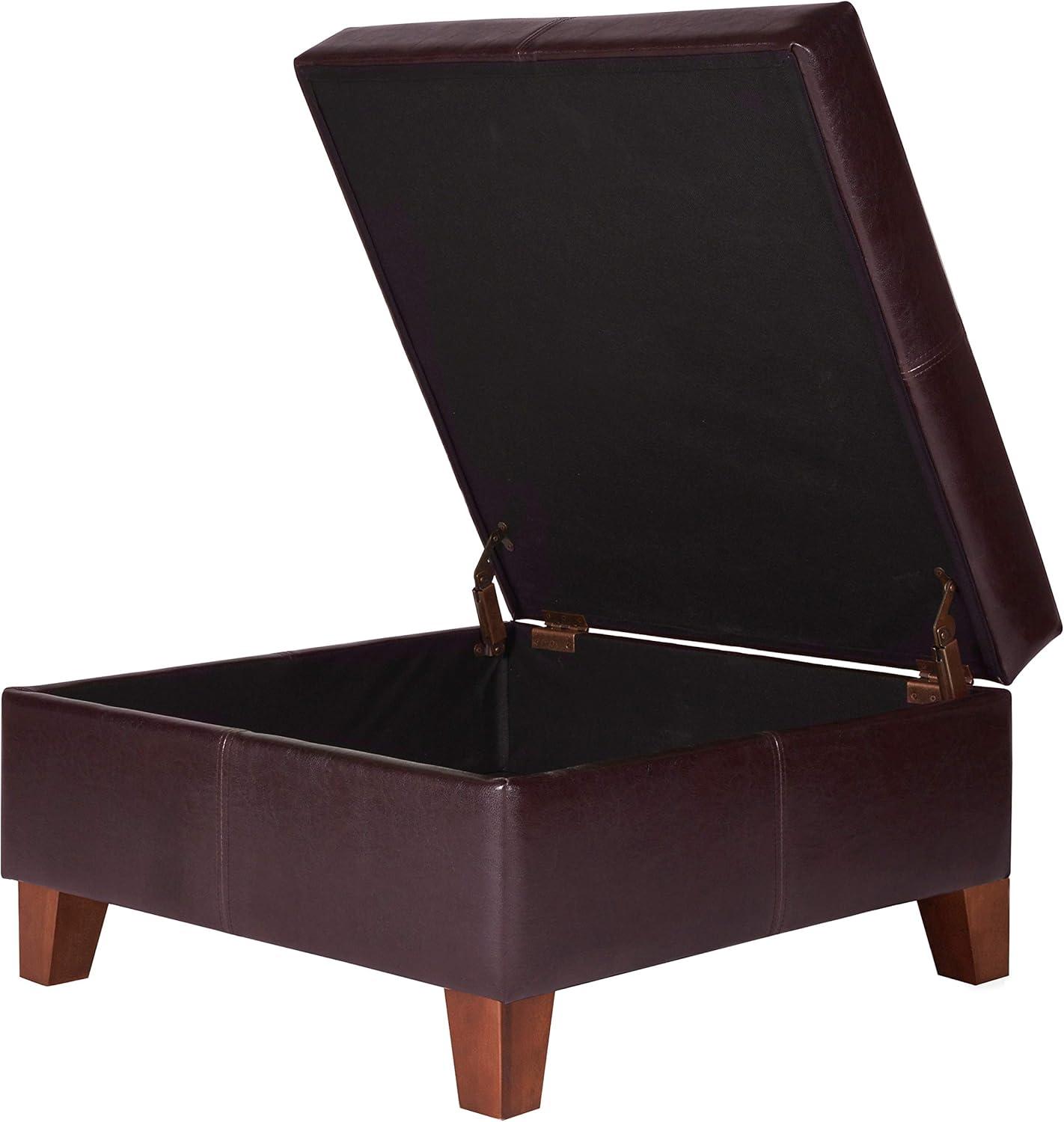 imageHomePop Woven Square Storage Ottoman with Wood Legs Linen TanBrown