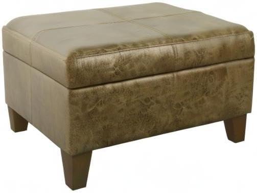imageHomePop Woven Square Storage Ottoman with Wood Legs Linen TanDistressed Brown Faux Leather