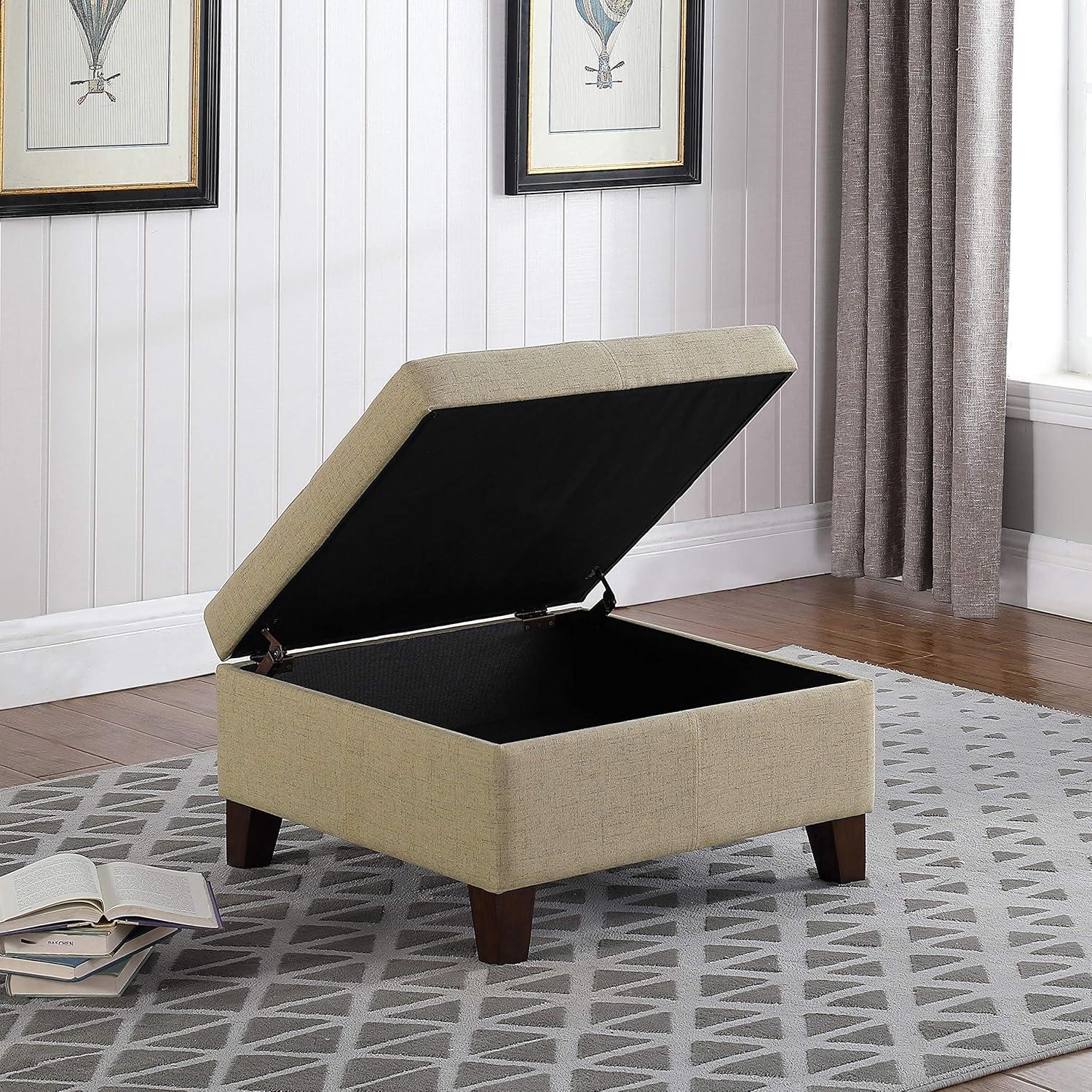 imageHomePop Woven Square Storage Ottoman with Wood Legs Linen TanLinenlike Tan