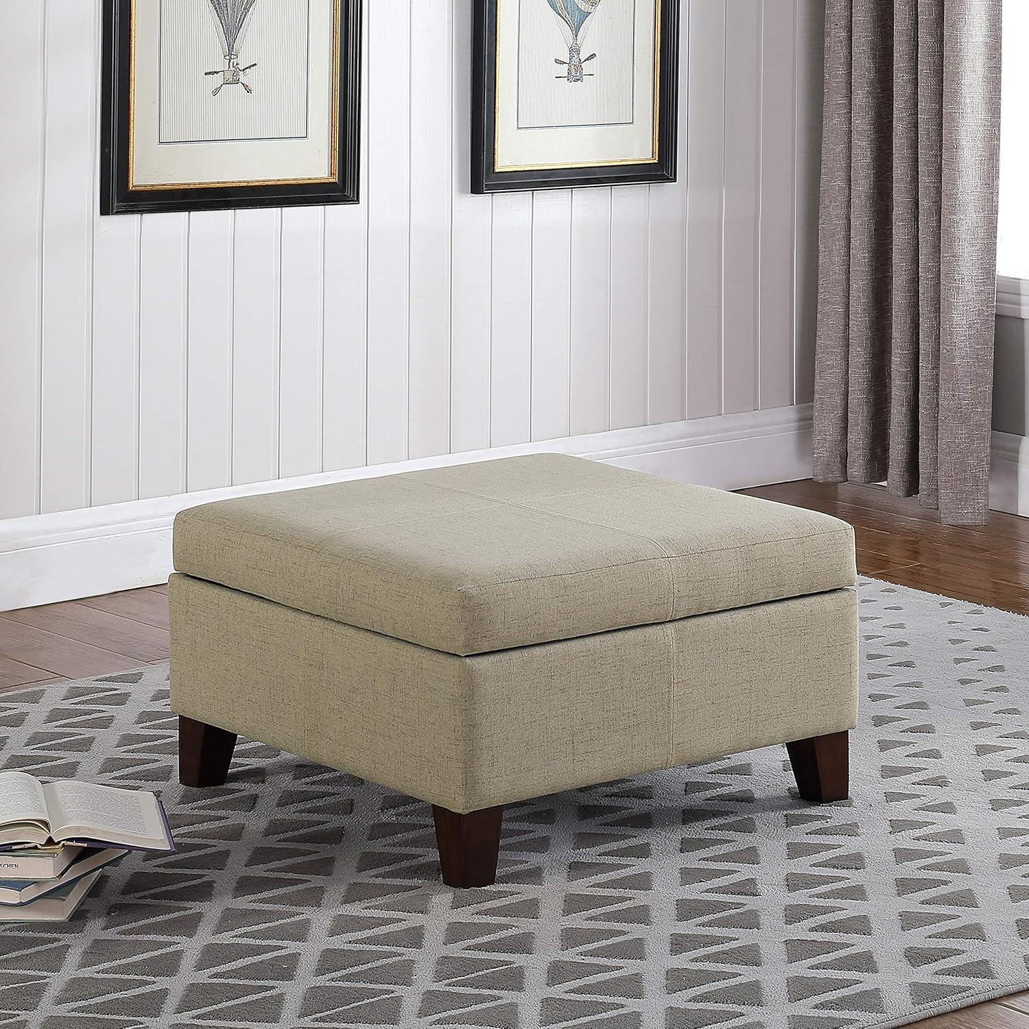 imageHomePop Woven Square Storage Ottoman with Wood Legs Linen TanLinenlike Tan