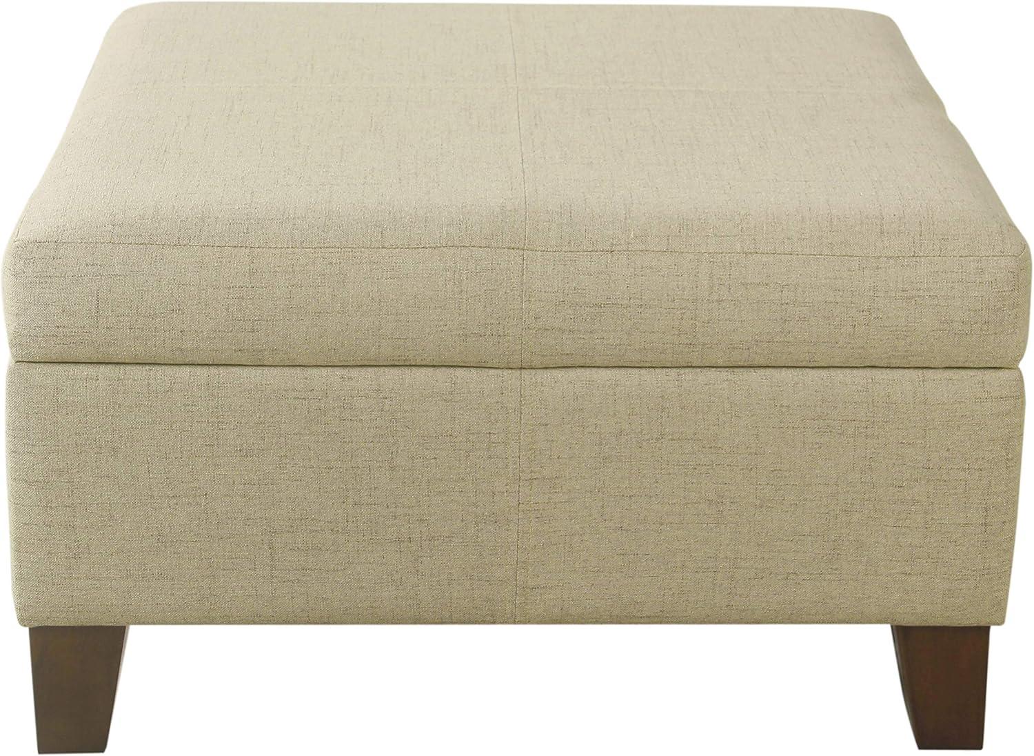 imageHomePop Woven Square Storage Ottoman with Wood Legs Linen TanLinenlike Tan
