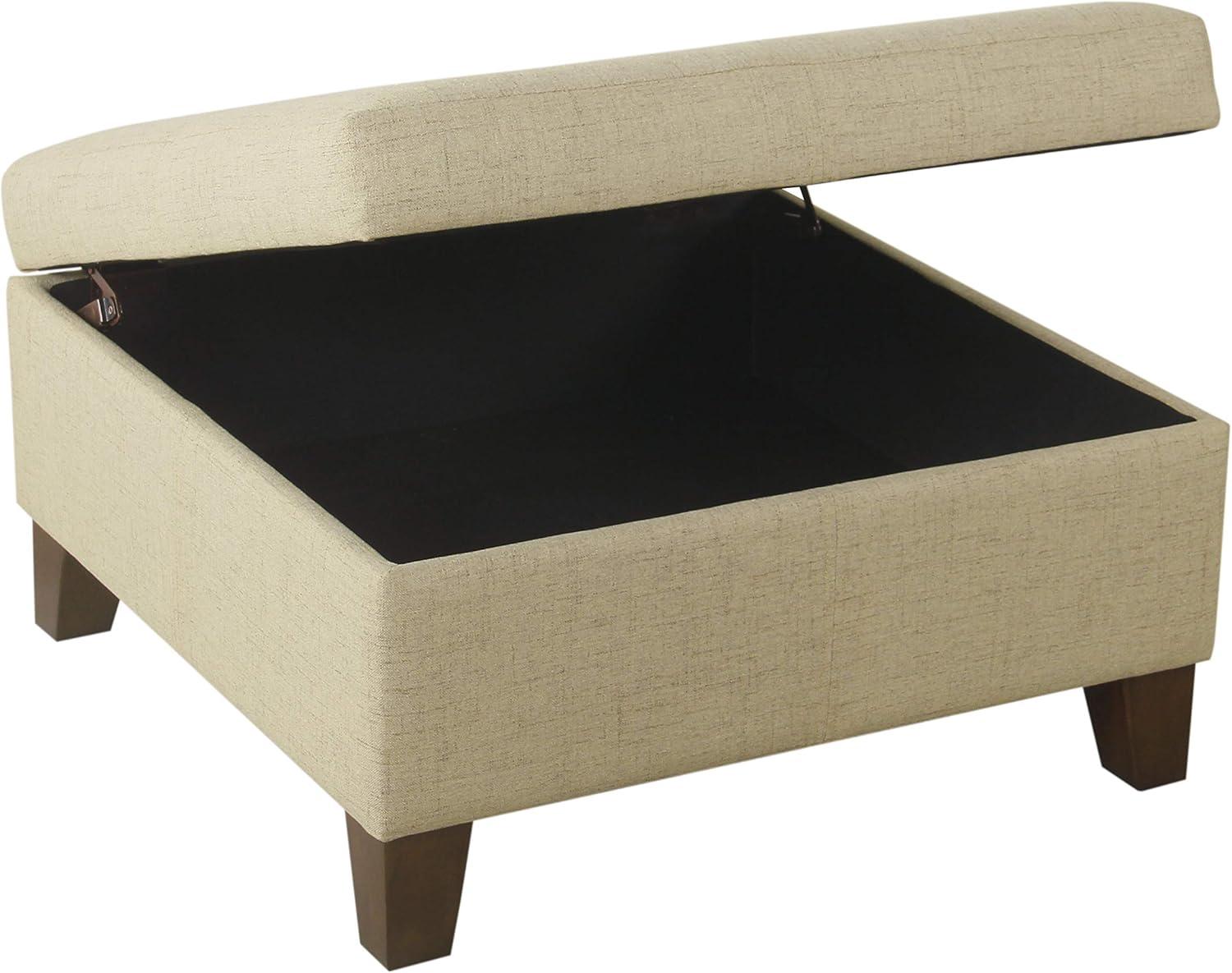 imageHomePop Woven Square Storage Ottoman with Wood Legs Linen TanLinenlike Tan