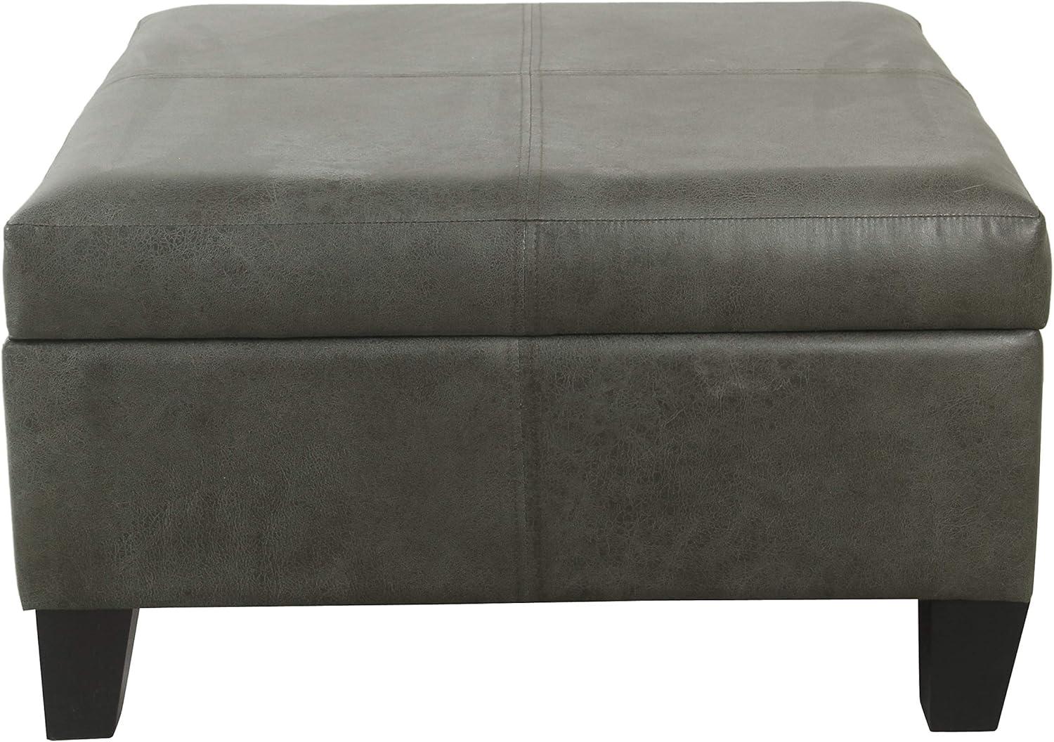 imageHomePop Woven Square Storage Ottoman with Wood Legs Linen TanPewter Gray