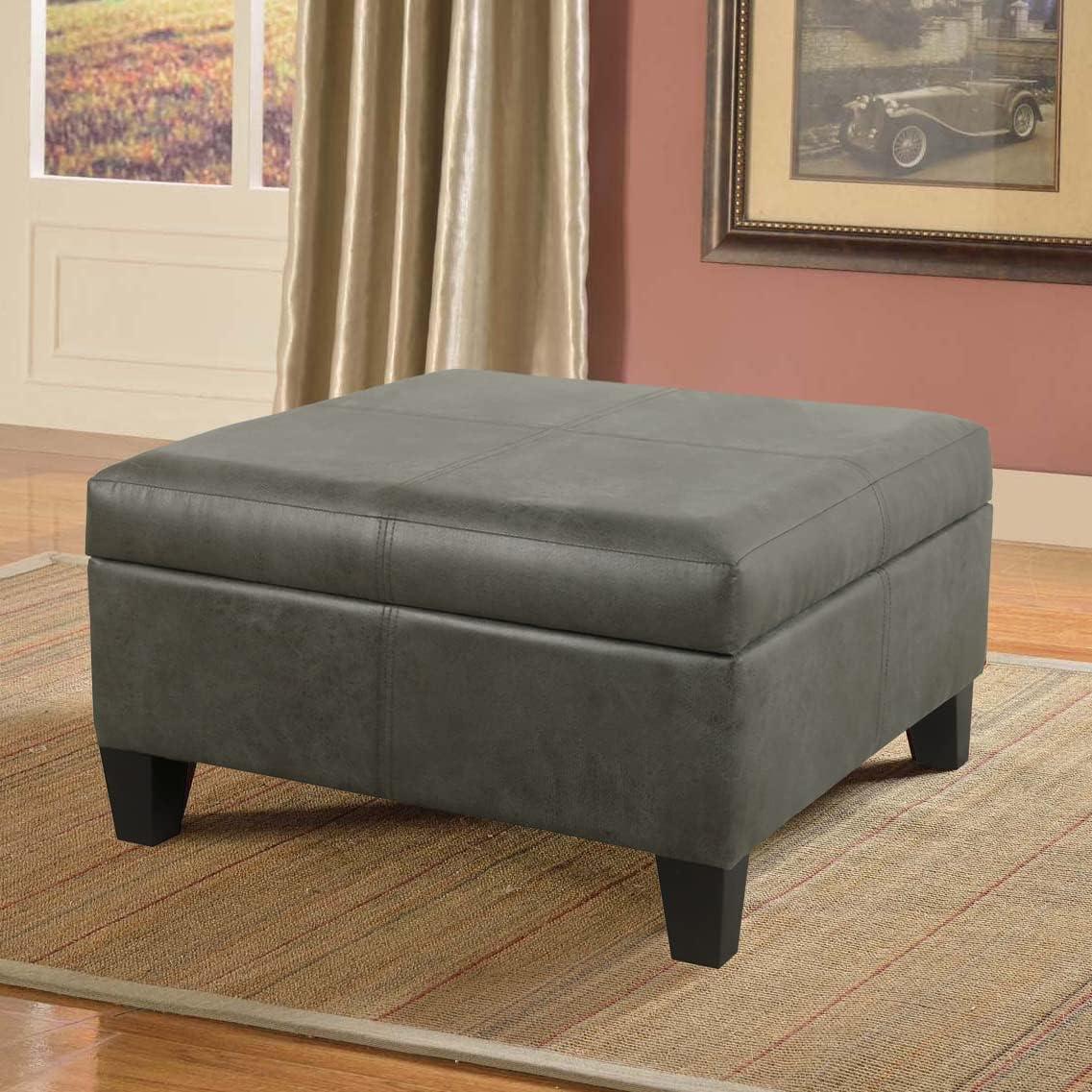imageHomePop Woven Square Storage Ottoman with Wood Legs Linen TanPewter Gray