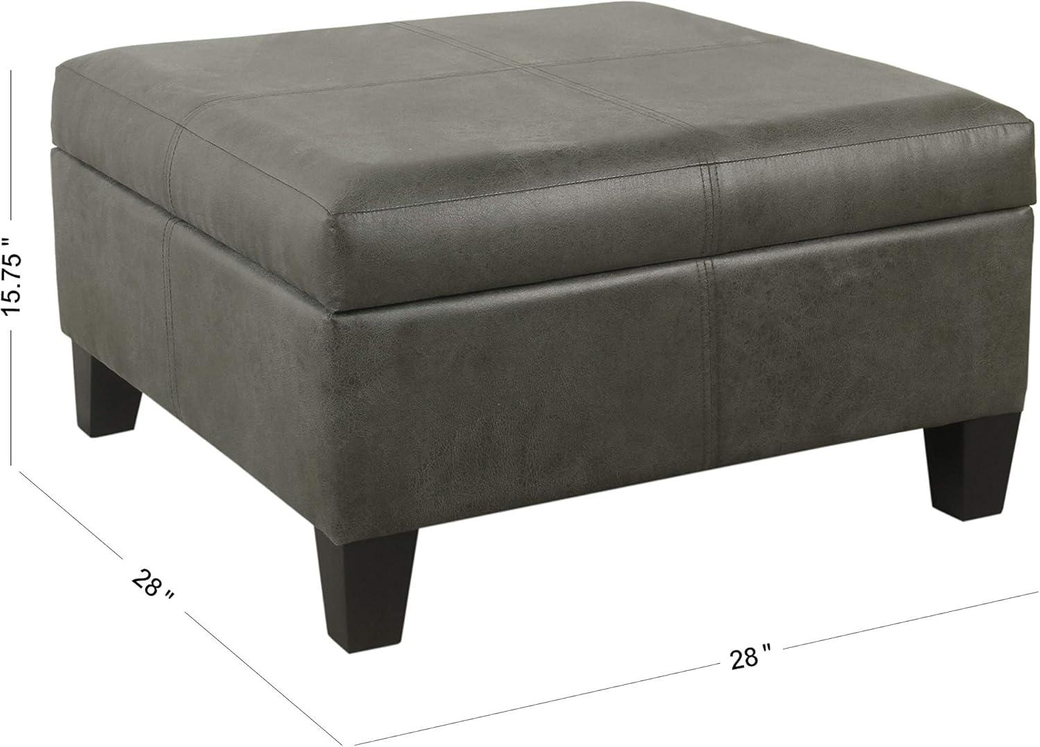 imageHomePop Woven Square Storage Ottoman with Wood Legs Linen TanPewter Gray