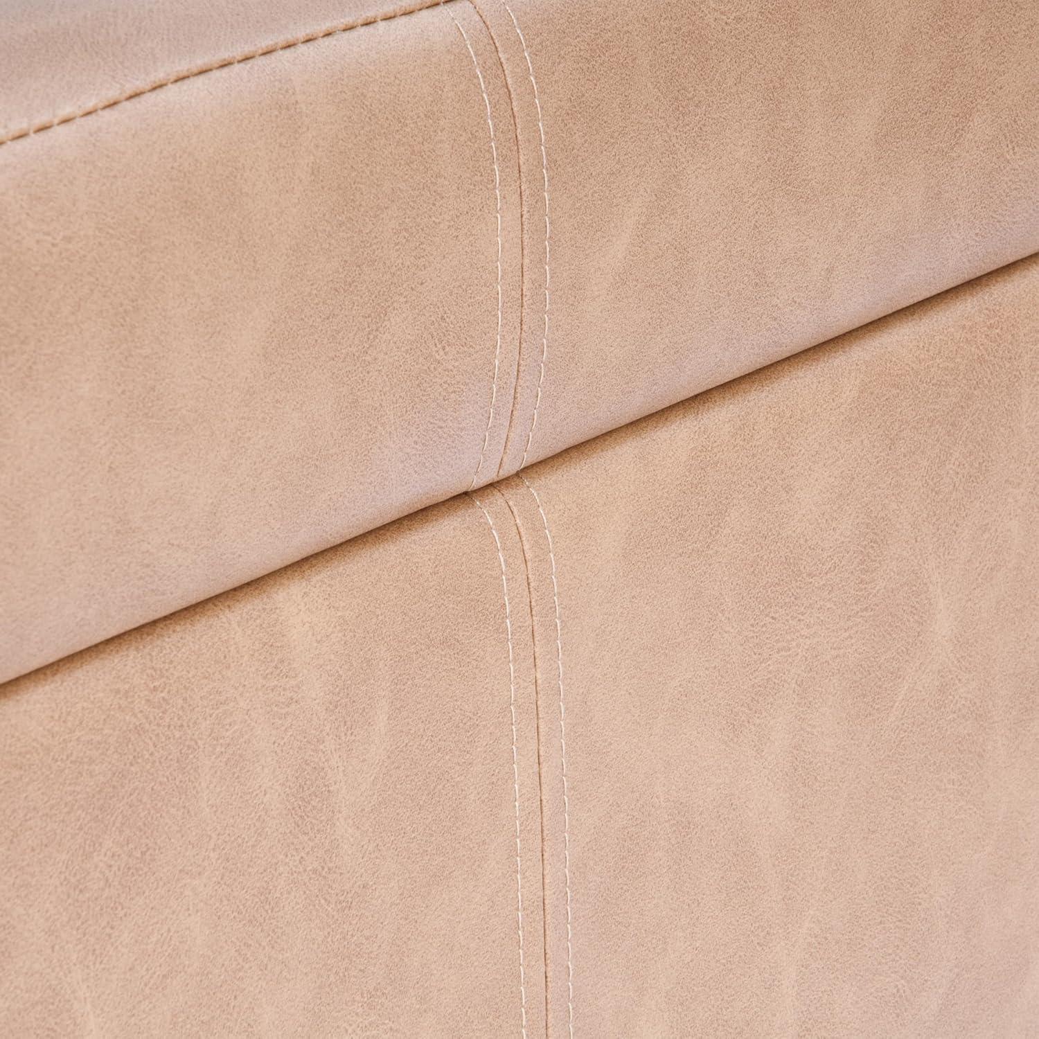 imageHomePop Woven Square Storage Ottoman with Wood Legs Linen TanSand Leather