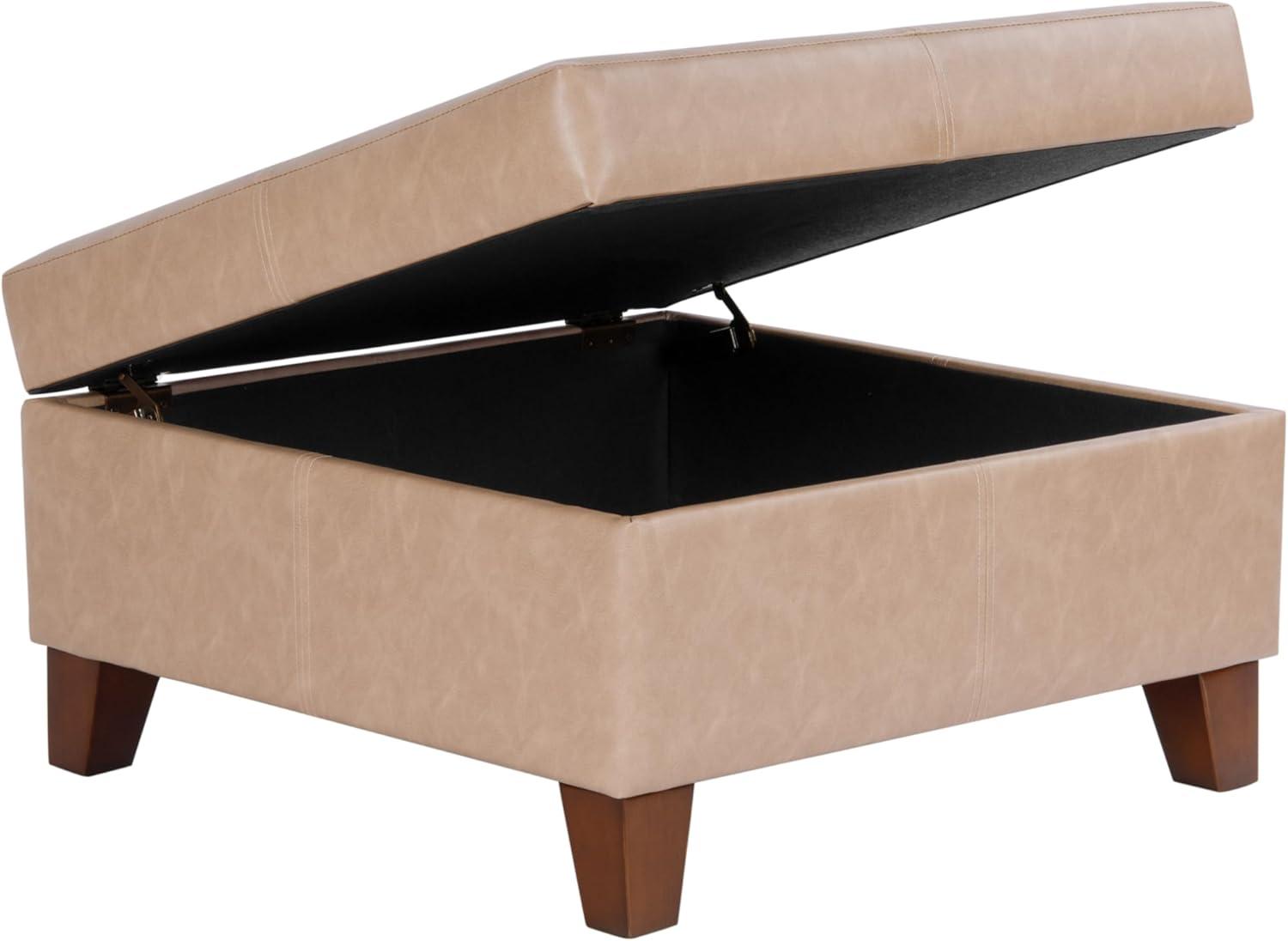 imageHomePop Woven Square Storage Ottoman with Wood Legs Linen TanSand Leather