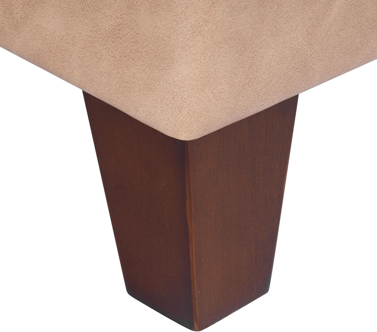 imageHomePop Woven Square Storage Ottoman with Wood Legs Linen TanSand Leather