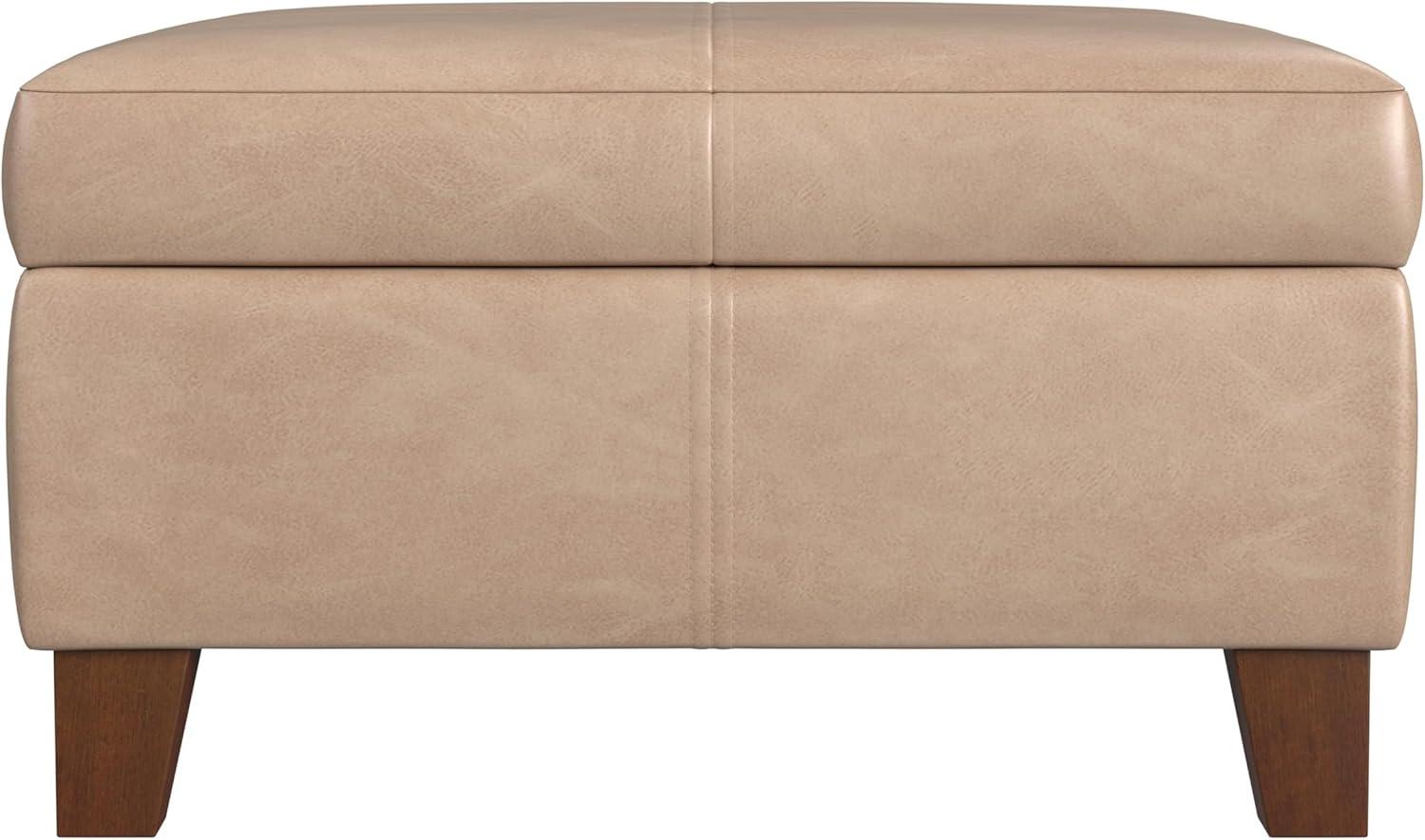imageHomePop Woven Square Storage Ottoman with Wood Legs Linen TanSand Leather