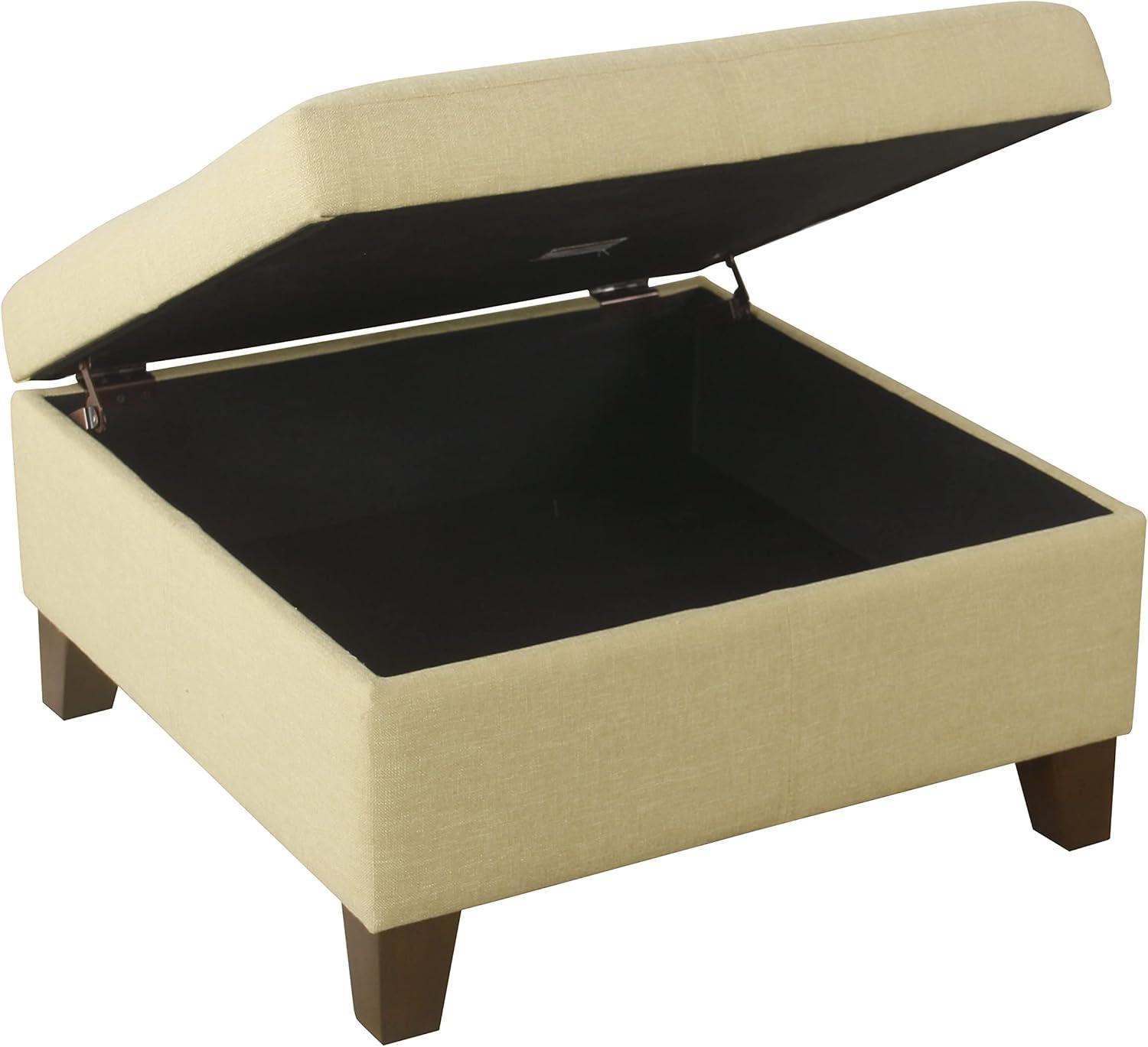 imageHomePop Woven Square Storage Ottoman with Wood Legs Linen TanTan