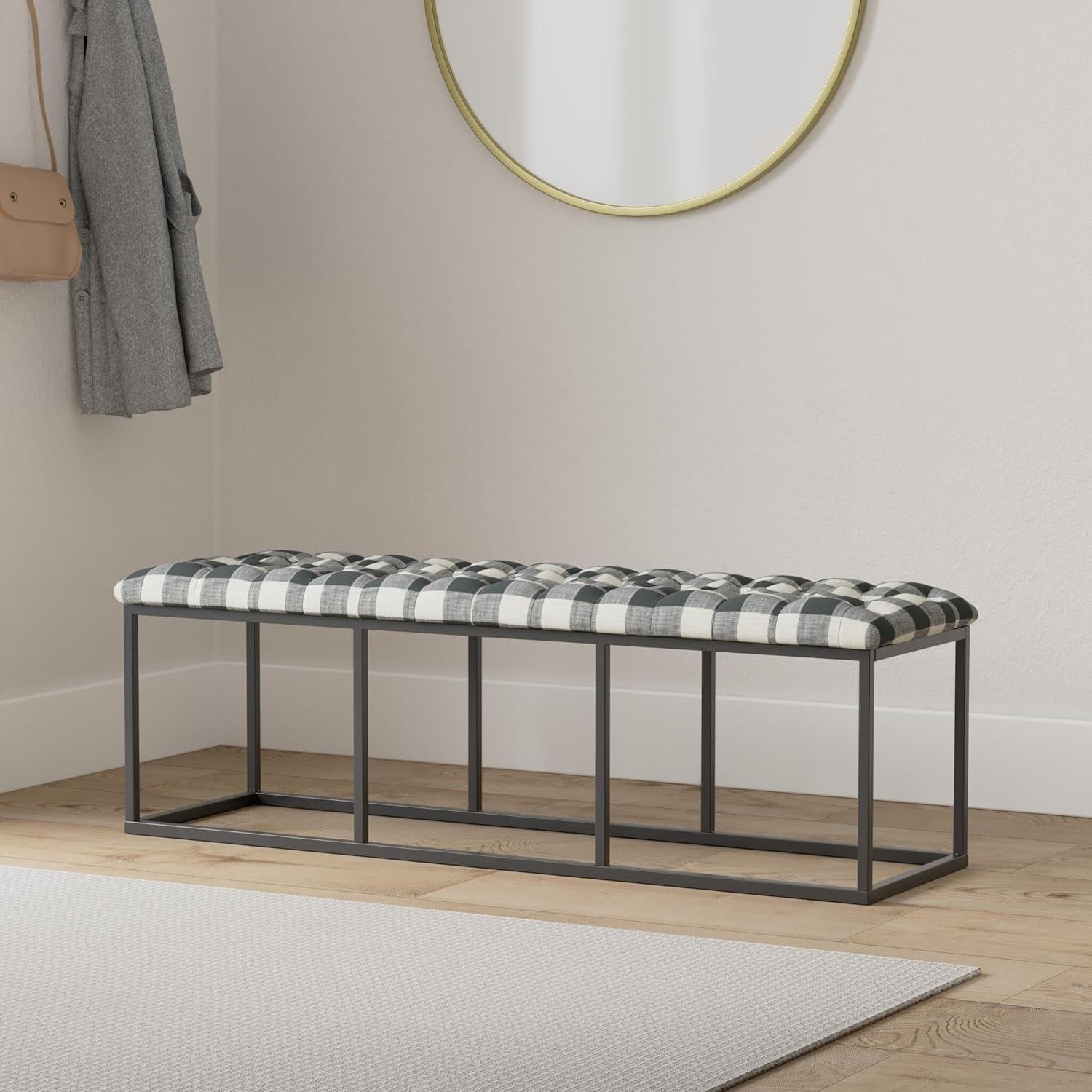 imageHomepop Decorative Small Square Black Metal Ottoman Ottoman Stool for Living Room amp Bedroom Decorative Home Furniture Pewter Gray Faux LeatherBlack and White Plaid