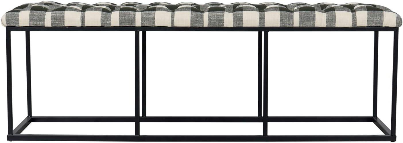 imageHomepop Decorative Small Square Black Metal Ottoman Ottoman Stool for Living Room amp Bedroom Decorative Home Furniture Pewter Gray Faux LeatherBlack and White Plaid