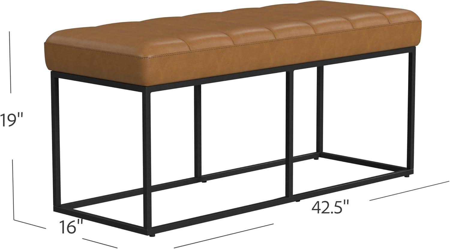 imageHomepop Decorative Small Square Black Metal Ottoman Ottoman Stool for Living Room amp Bedroom Decorative Home Furniture Pewter Gray Faux LeatherCarmel Faux Leather