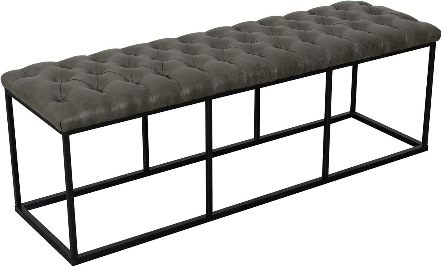 imageHomepop Decorative Small Square Black Metal Ottoman Ottoman Stool for Living Room amp Bedroom Decorative Home Furniture Pewter Gray Faux LeatherGrey