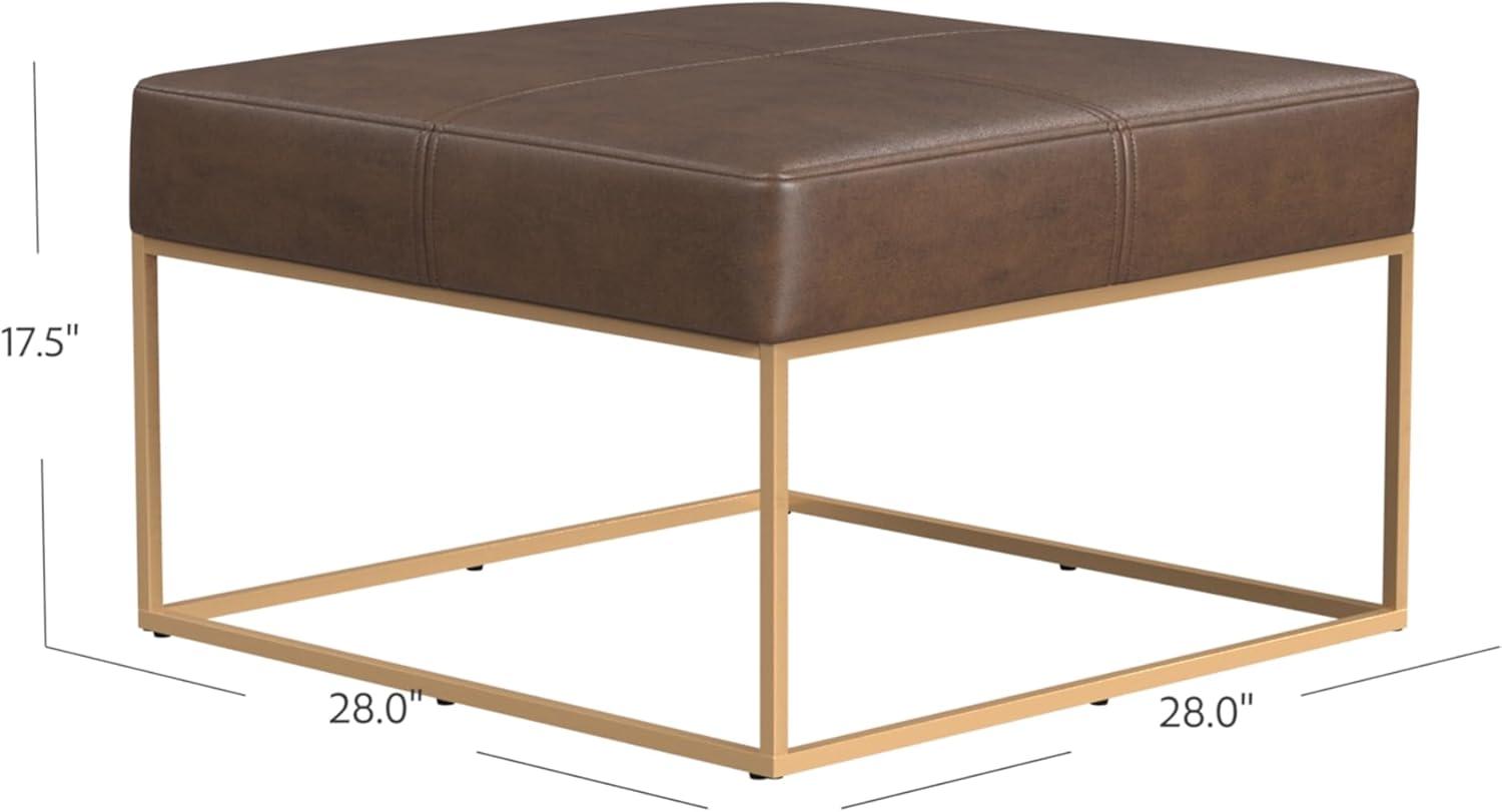 imageHomepop Decorative Small Square Gold Metal Ottoman Ottoman Stool for Living Room amp Bedroom Decorative Home Furniture Brown Faux LeatherBrown Faux Leather