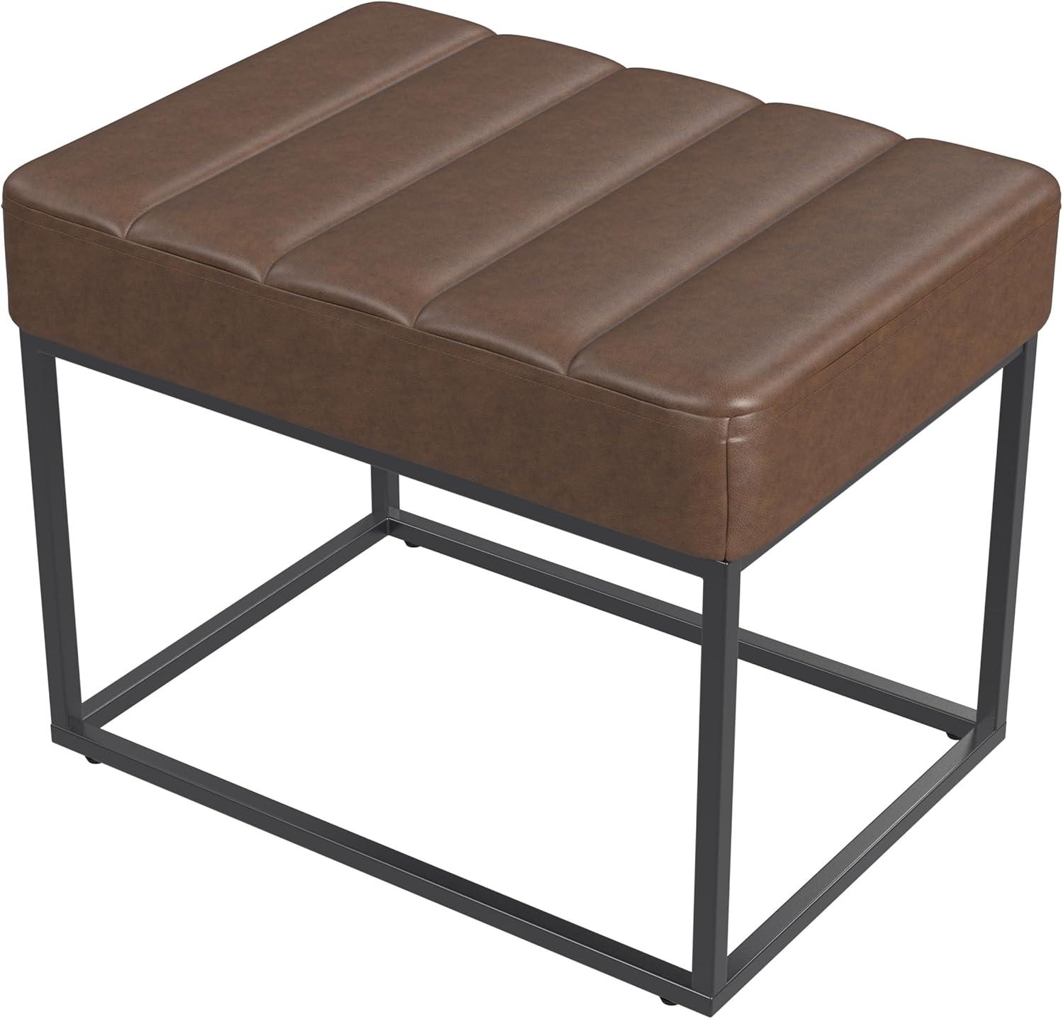 imageHomepop Decorative Small Square Gold Metal Ottoman Ottoman Stool for Living Room amp Bedroom Decorative Home Furniture Brown Faux LeatherBrown Faux Leather
