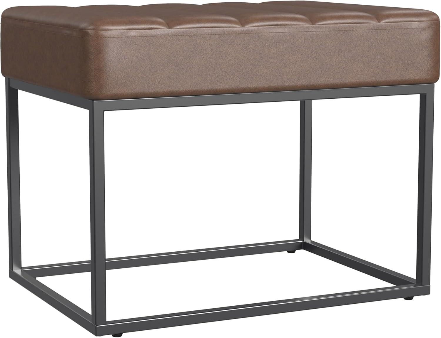 imageHomepop Decorative Small Square Gold Metal Ottoman Ottoman Stool for Living Room amp Bedroom Decorative Home Furniture Brown Faux LeatherBrown Faux Leather