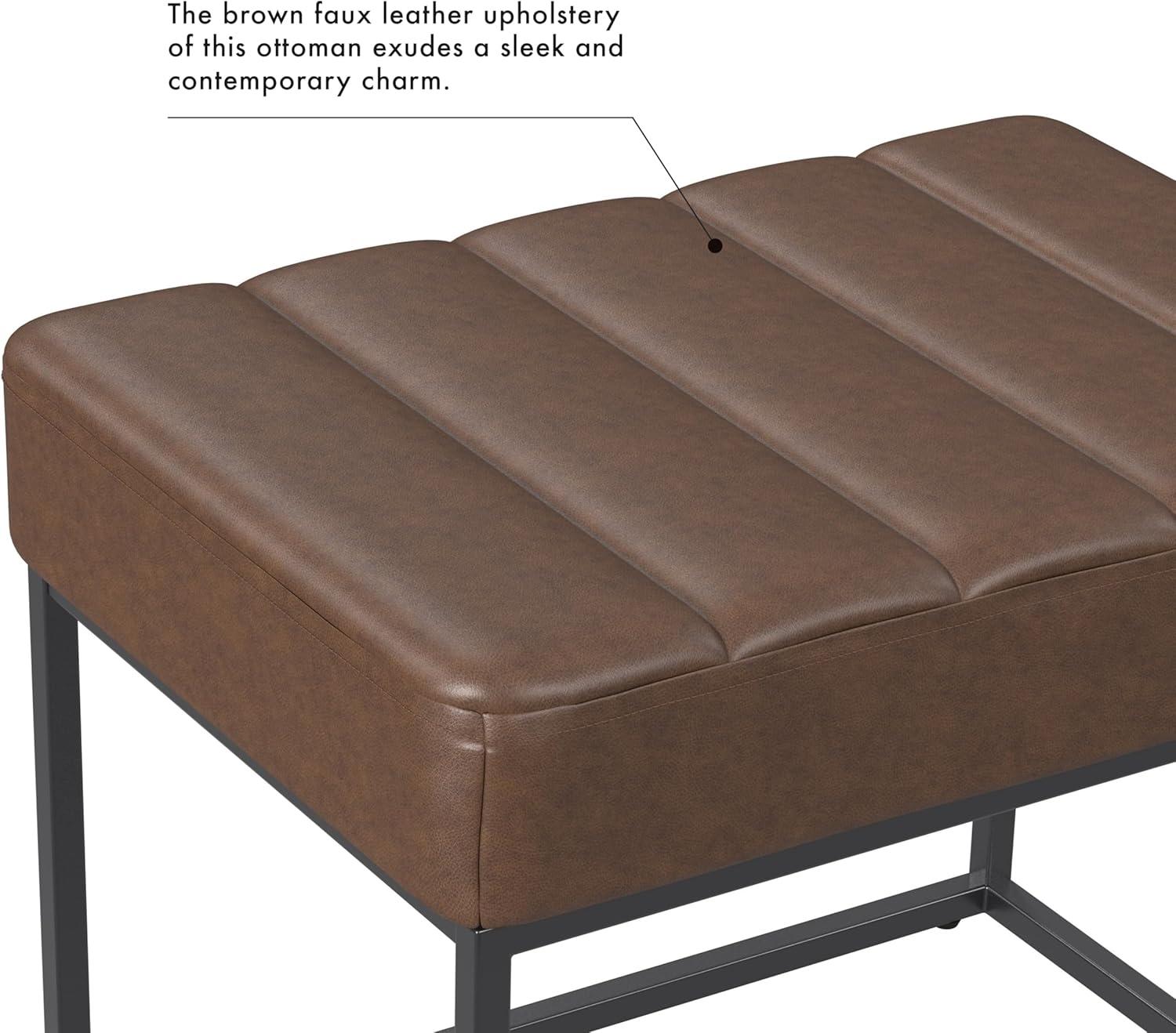 imageHomepop Decorative Small Square Gold Metal Ottoman Ottoman Stool for Living Room amp Bedroom Decorative Home Furniture Brown Faux LeatherBrown Faux Leather