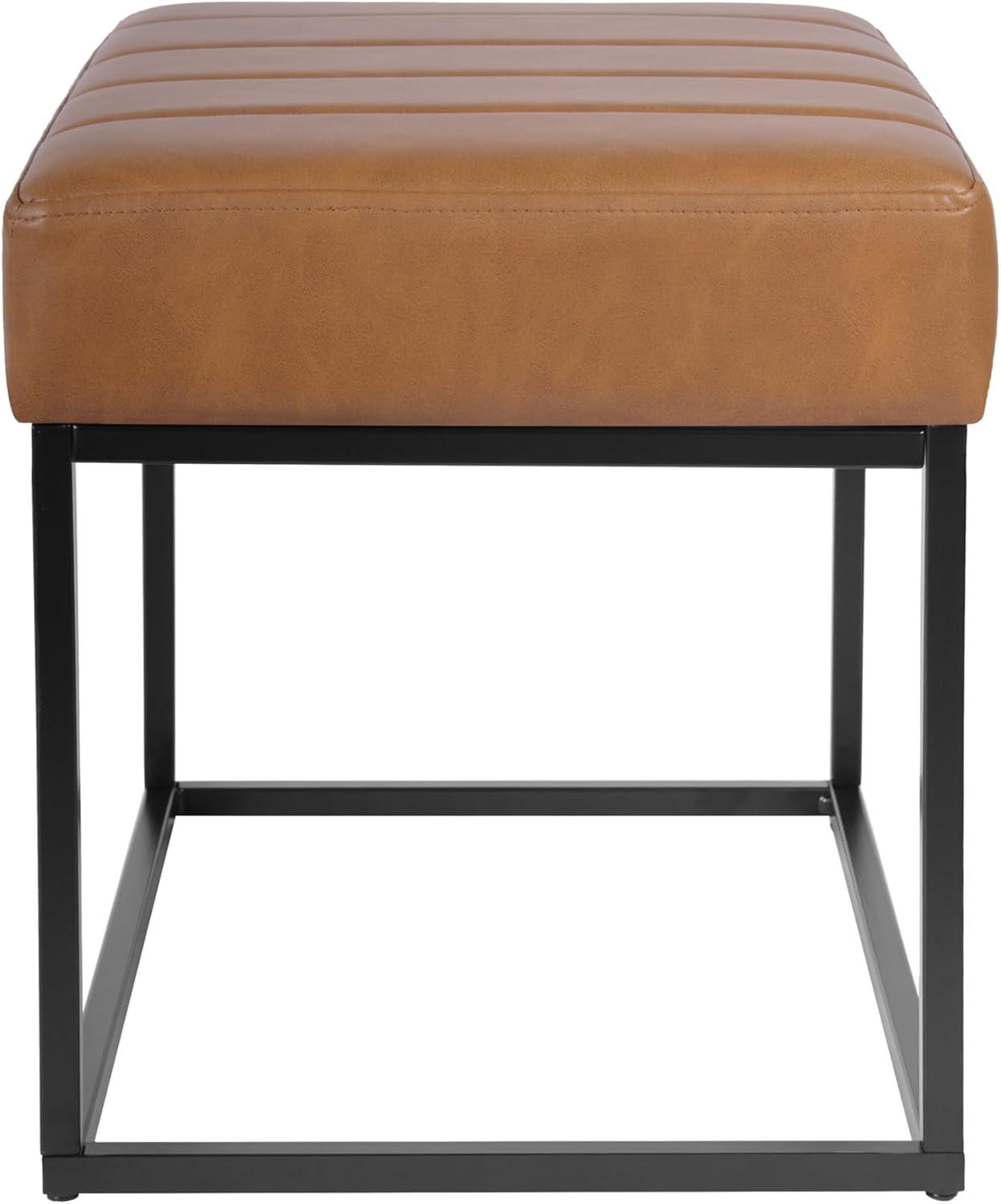 imageHomepop Decorative Small Square Gold Metal Ottoman Ottoman Stool for Living Room amp Bedroom Decorative Home Furniture Brown Faux LeatherCarmel Faux Leather