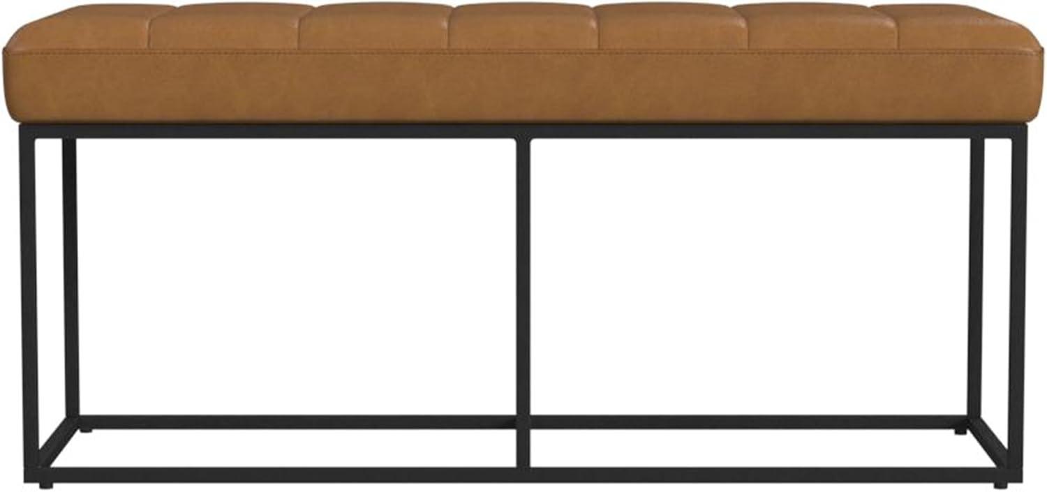 imageHomepop Decorative Small Square Gold Metal Ottoman Ottoman Stool for Living Room amp Bedroom Decorative Home Furniture Brown Faux LeatherCarmel Faux Leather