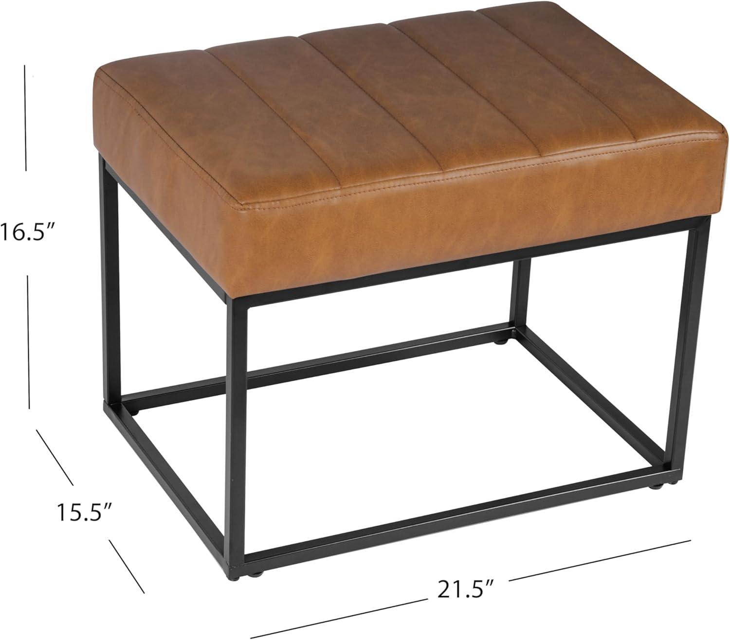 imageHomepop Decorative Small Square Gold Metal Ottoman Ottoman Stool for Living Room amp Bedroom Decorative Home Furniture Brown Faux LeatherCarmel Faux Leather