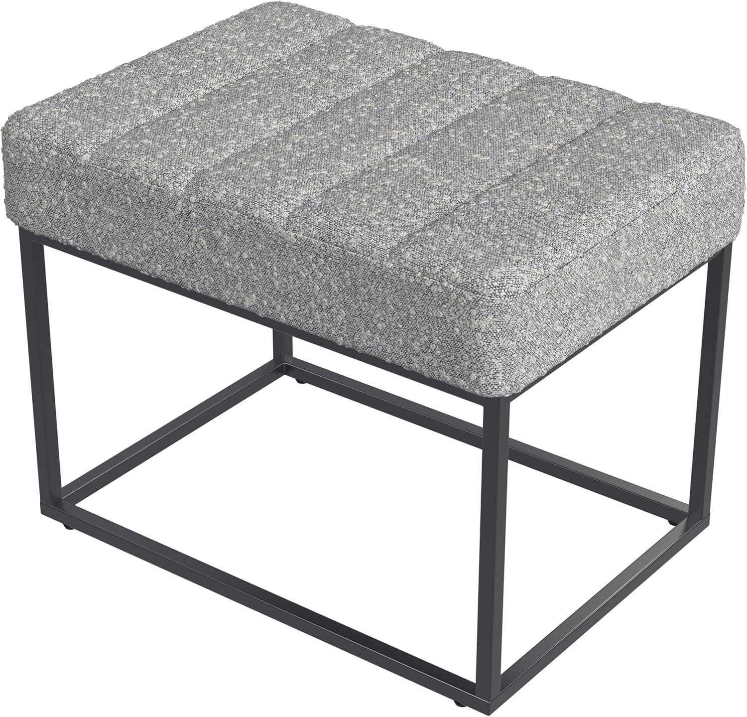 imageHomepop Decorative Small Square Gold Metal Ottoman Ottoman Stool for Living Room amp Bedroom Decorative Home Furniture Brown Faux LeatherCream Boucle With Gray Yarns