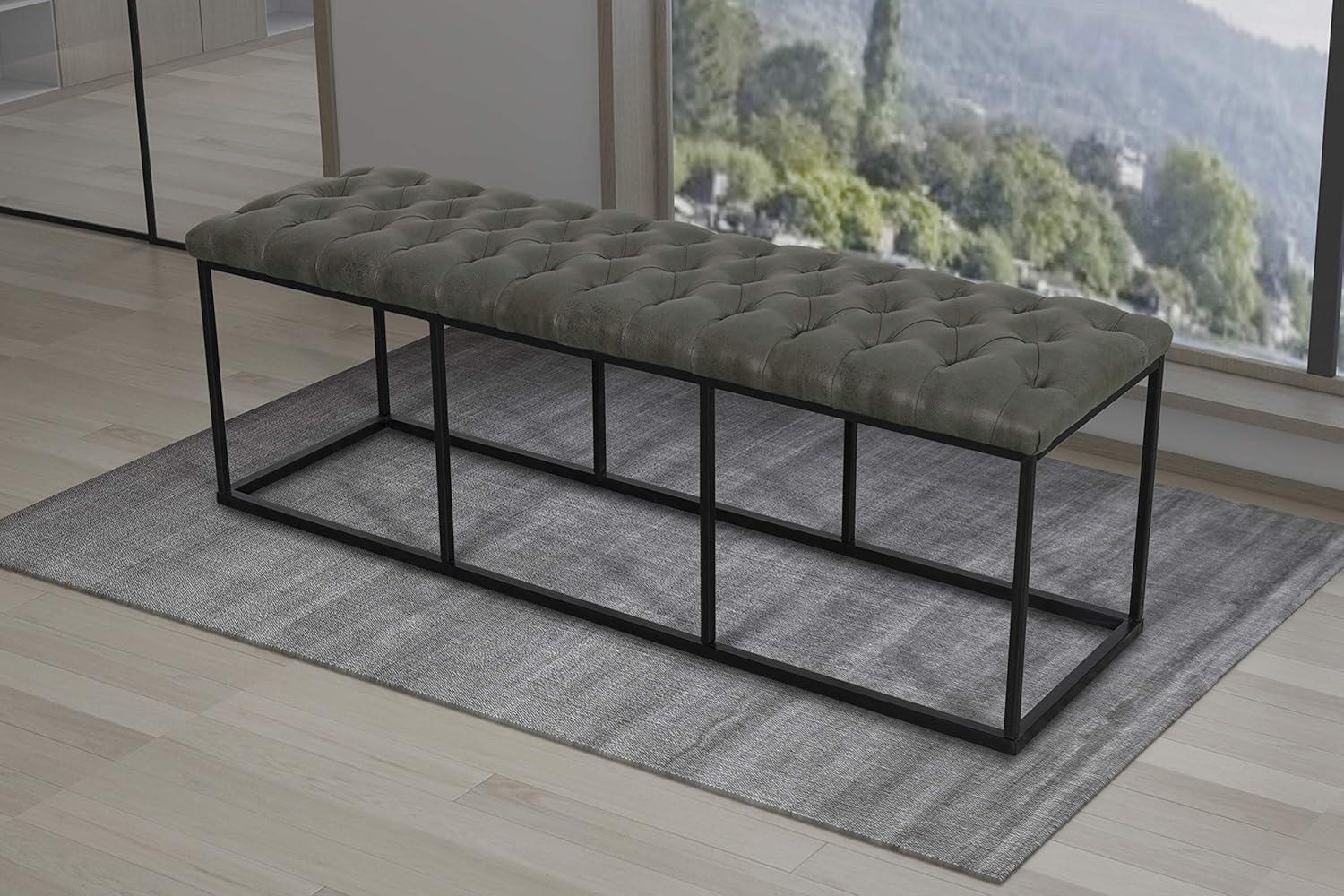 imageHomepop Decorative Small Square Gold Metal Ottoman Ottoman Stool for Living Room amp Bedroom Decorative Home Furniture Brown Faux LeatherGrey
