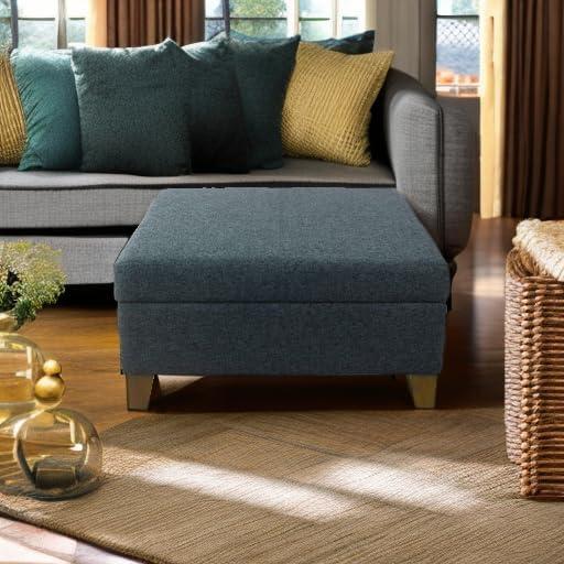 imageHomepop Home Decor Luxury Square 32 Storage Ottoman with Lift Off Lid Ottoman with Storage for Living Room amp Bedroom Navy