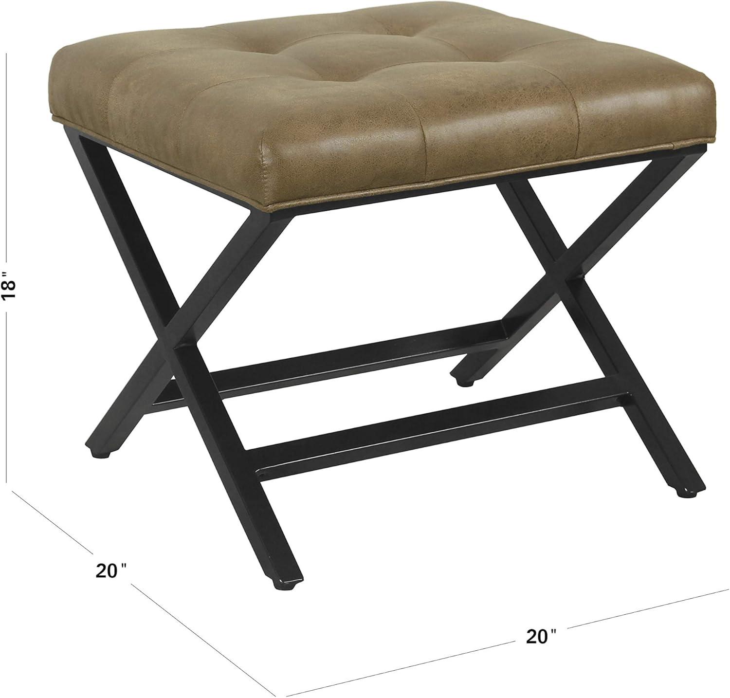 imageHomepop Home Decor Modern Square Ottoman with Metal X Base Ottoman for Living Room amp Bedroom Decorative Home Furniture Black and White StripeBrown Faux Leather