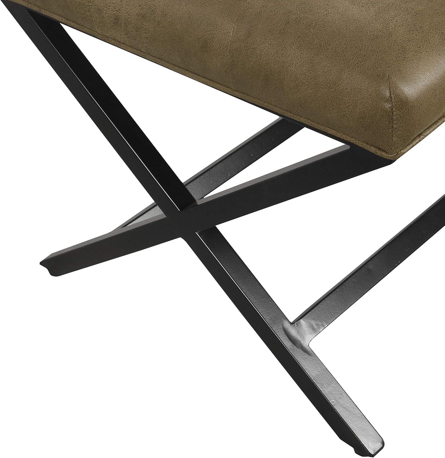 imageHomepop Home Decor Modern Square Ottoman with Metal X Base Ottoman for Living Room amp Bedroom Decorative Home Furniture Black and White StripeBrown Faux Leather