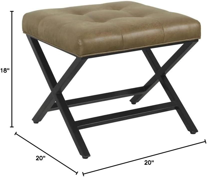 imageHomepop Home Decor Modern Square Ottoman with Metal X Base Ottoman for Living Room amp Bedroom Decorative Home Furniture Black and White StripeBrown Faux Leather