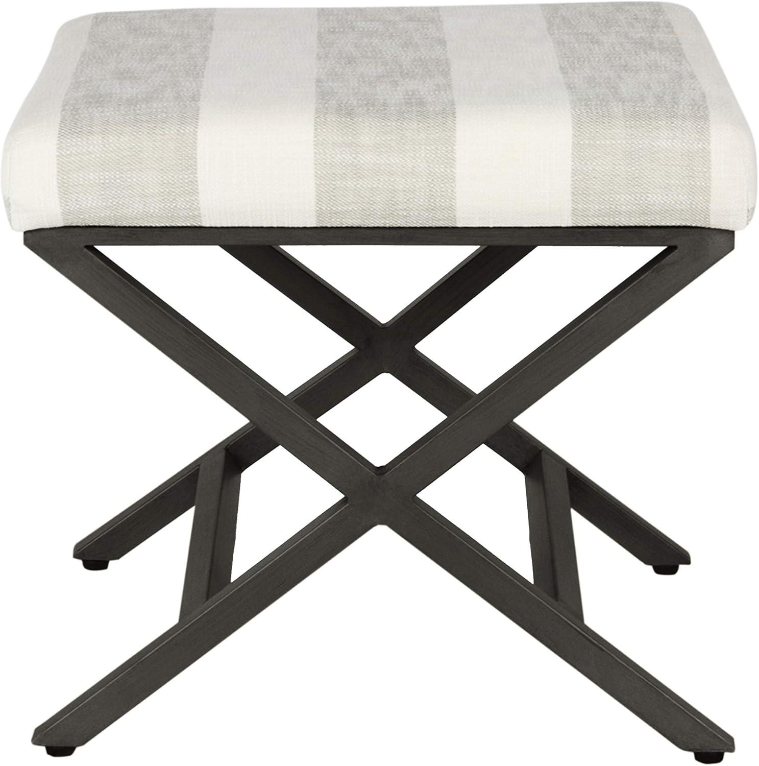imageHomepop Home Decor Modern Square Ottoman with Metal X Base Ottoman for Living Room amp Bedroom Decorative Home Furniture Black and White StripeTan and Cream