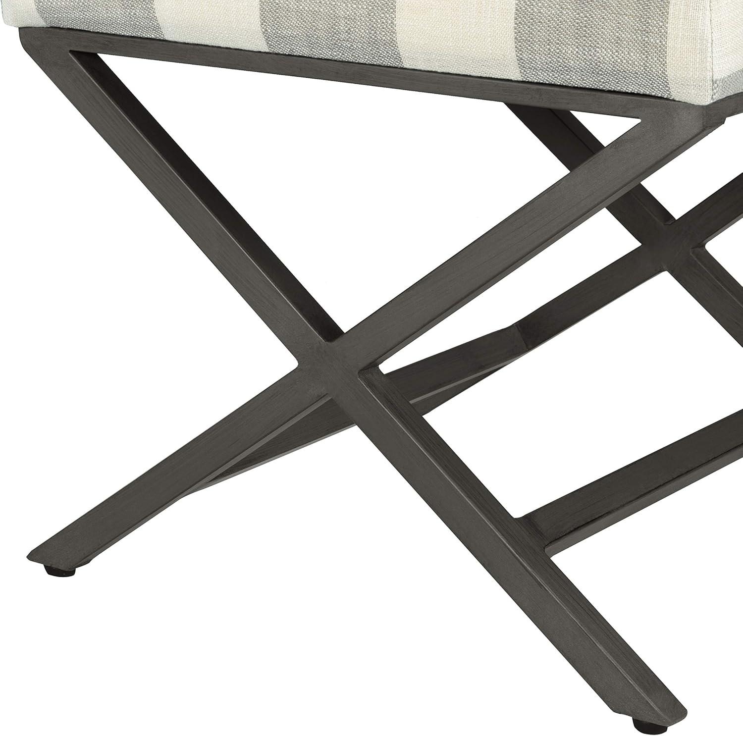 imageHomepop Home Decor Modern Square Ottoman with Metal X Base Ottoman for Living Room amp Bedroom Decorative Home Furniture Black and White StripeTan and Cream