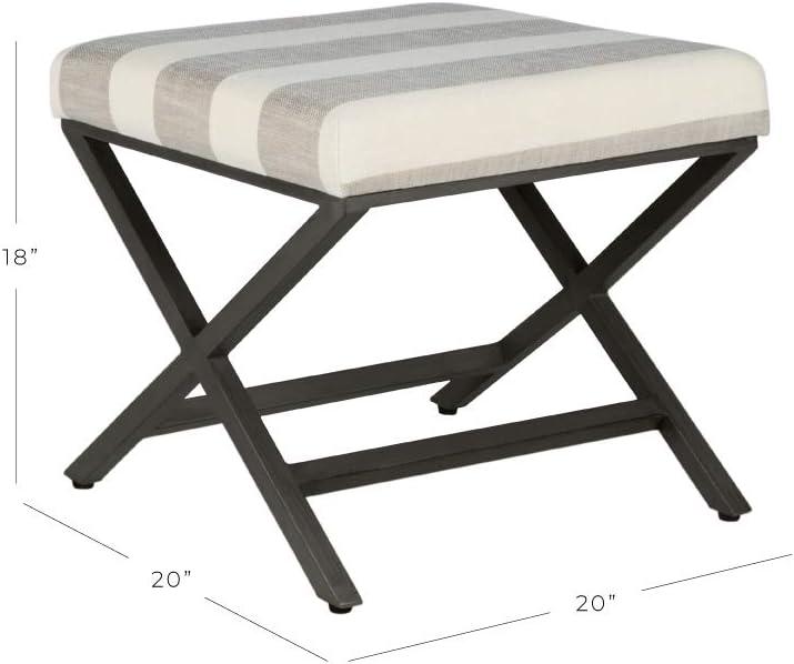 imageHomepop Home Decor Modern Square Ottoman with Metal X Base Ottoman for Living Room amp Bedroom Decorative Home Furniture Black and White StripeTan and Cream
