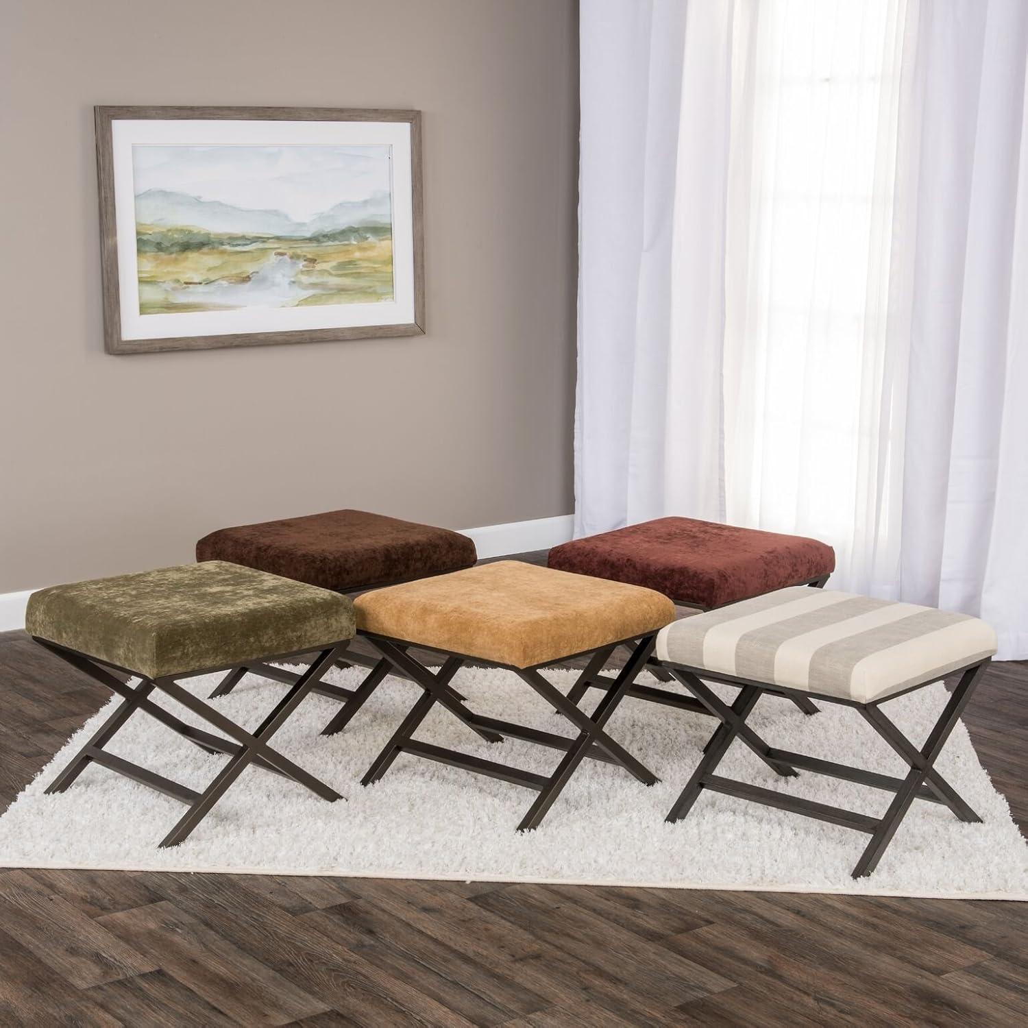 imageHomepop Home Decor Modern Square Ottoman with Metal X Base Ottoman for Living Room amp Bedroom Decorative Home Furniture Black and White StripeTan and Cream