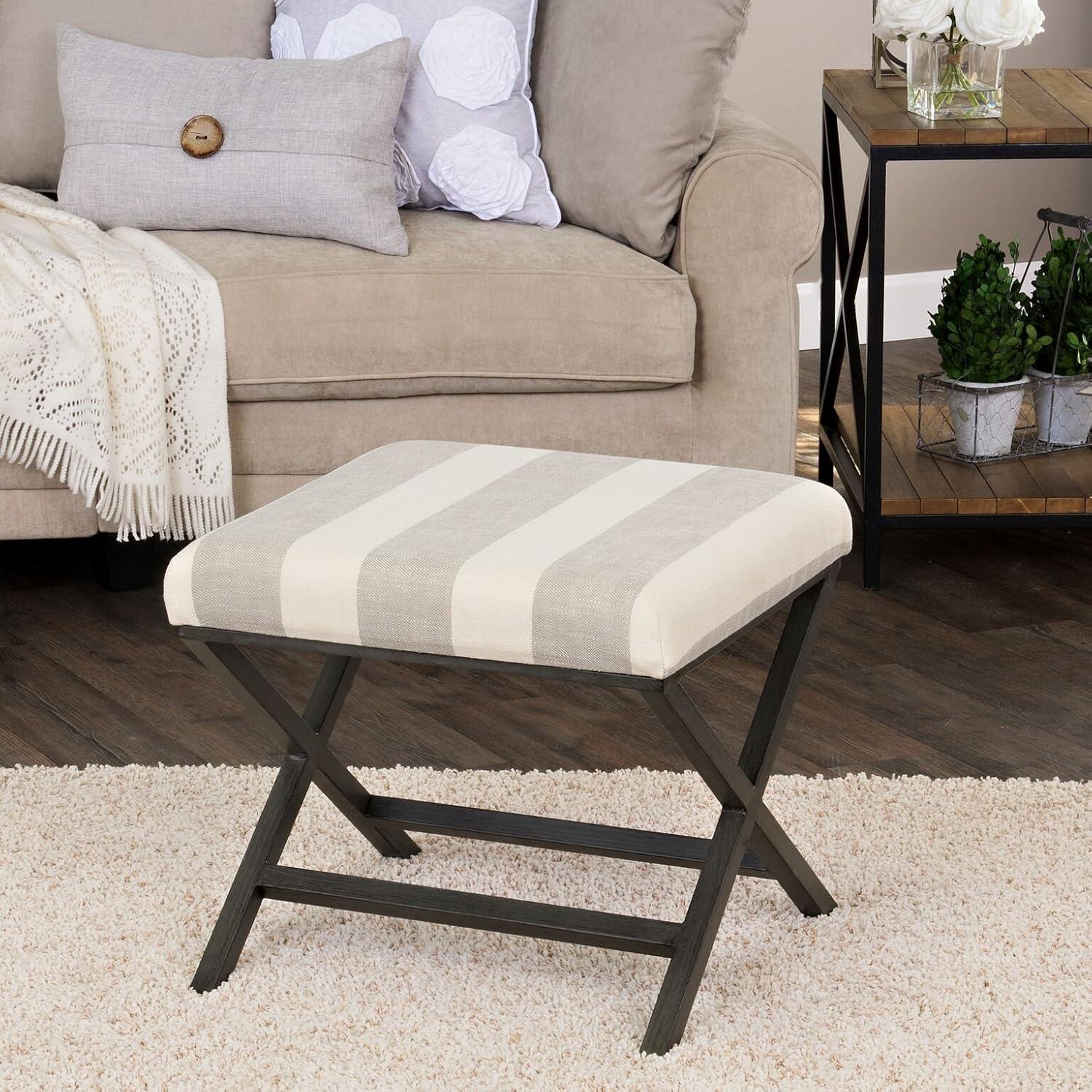 imageHomepop Home Decor Modern Square Ottoman with Metal X Base Ottoman for Living Room amp Bedroom Decorative Home Furniture Black and White StripeTan and Cream