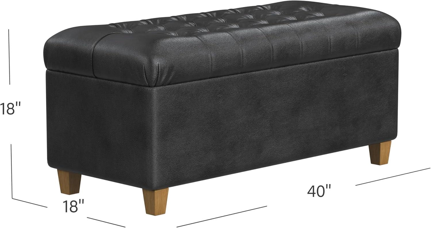 imageHomepop Home Decor Tufted Ainsley Button Storage Ottoman Bench with Hinged Lid Ottoman Bench with Storage for Living Room amp Bedroom Brown 18x40x18 inchesBlack Faux Leather