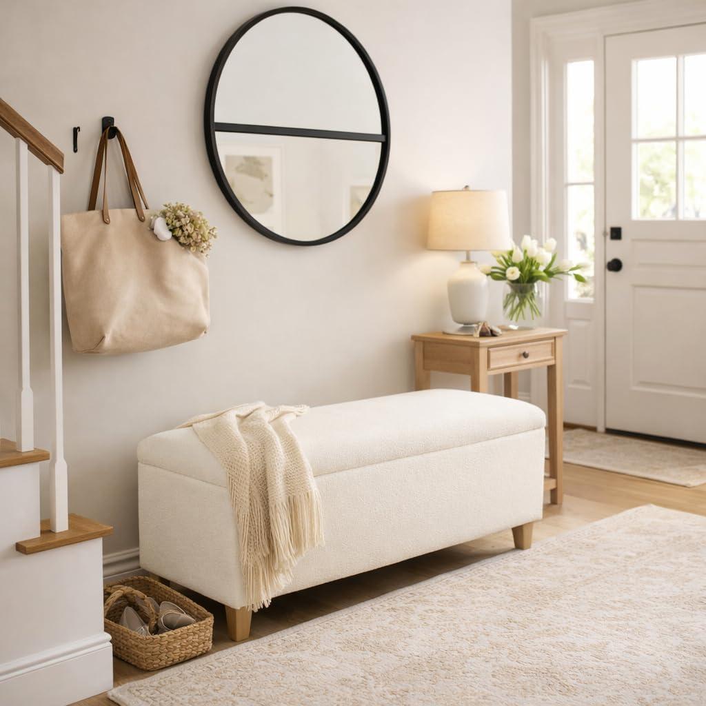 imageHomepop Home Decor Tufted Ainsley Button Storage Ottoman Bench with Hinged Lid Ottoman Bench with Storage for Living Room amp Bedroom Brown 18x40x18 inchesPearl Cream