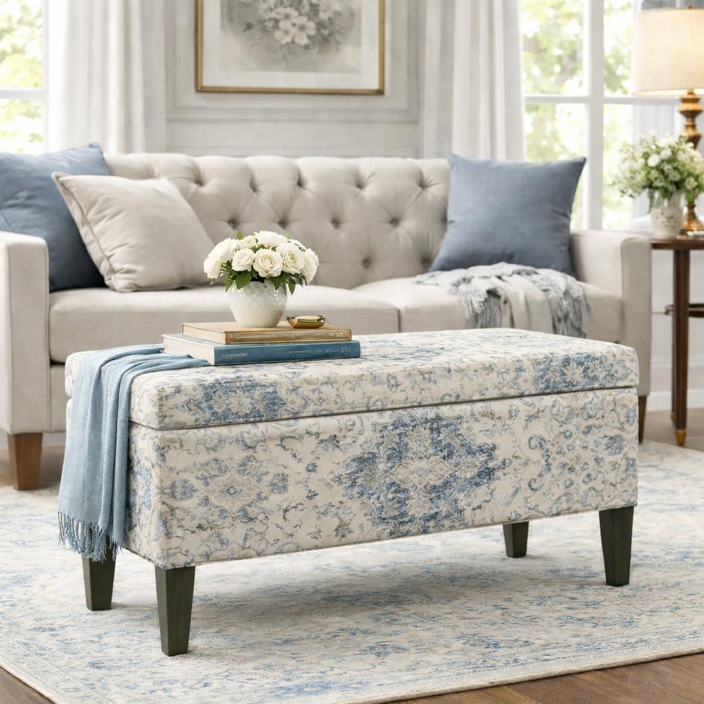 imageHomepop Home Decor Tufted Ainsley Button Storage Ottoman Bench with Hinged Lid Ottoman Bench with Storage for Living Room amp Bedroom Brown 18x40x18 inchesAntiqued Blue
