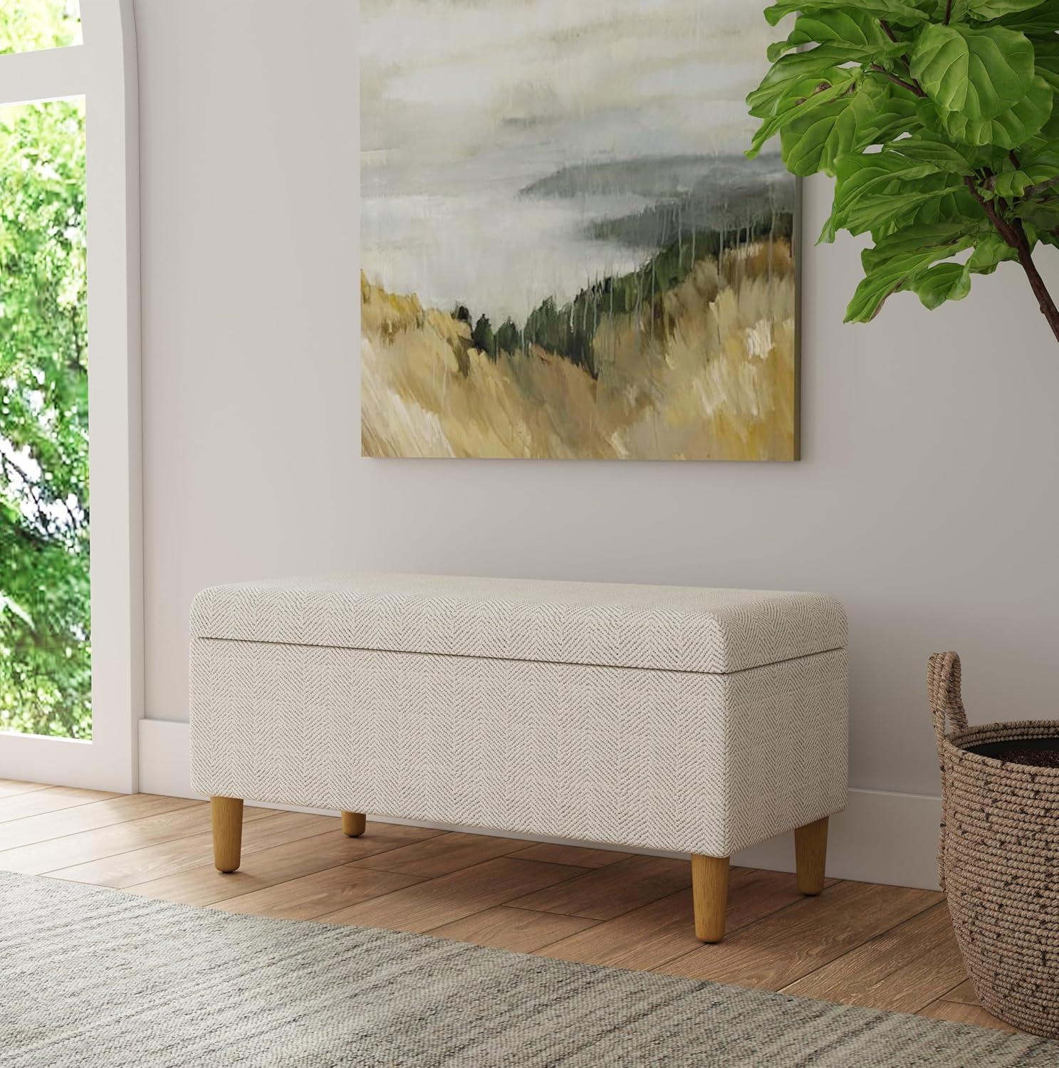 imageHomepop Home Decor Tufted Ainsley Button Storage Ottoman Bench with Hinged Lid Ottoman Bench with Storage for Living Room amp Bedroom Brown 18x40x18 inchesCream Chevron Woven