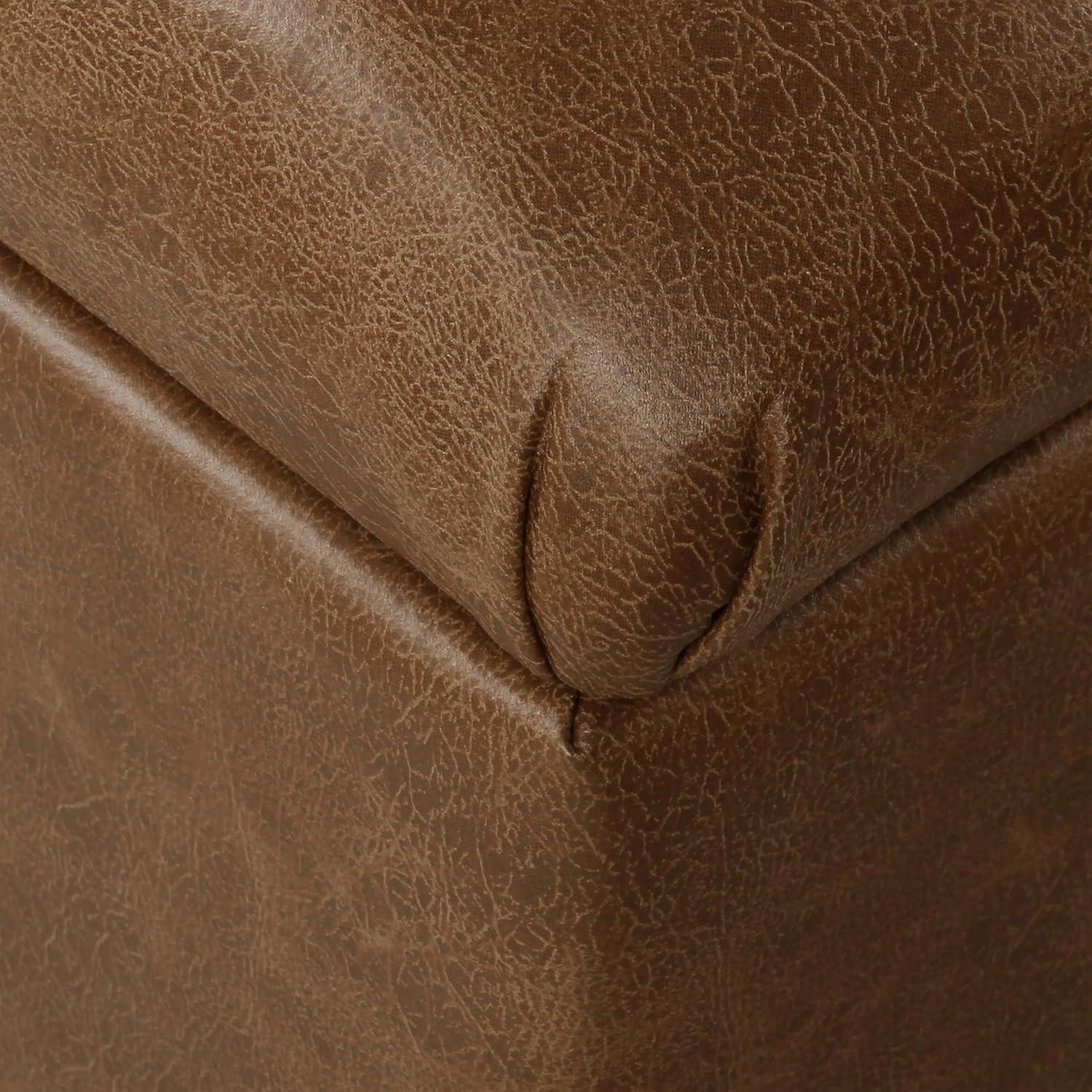 imageHomepop Home Decor Tufted Ainsley Button Storage Ottoman Bench with Hinged Lid Ottoman Bench with Storage for Living Room amp Bedroom Brown 18x40x18 inchesDistressed Brown Faux Leather