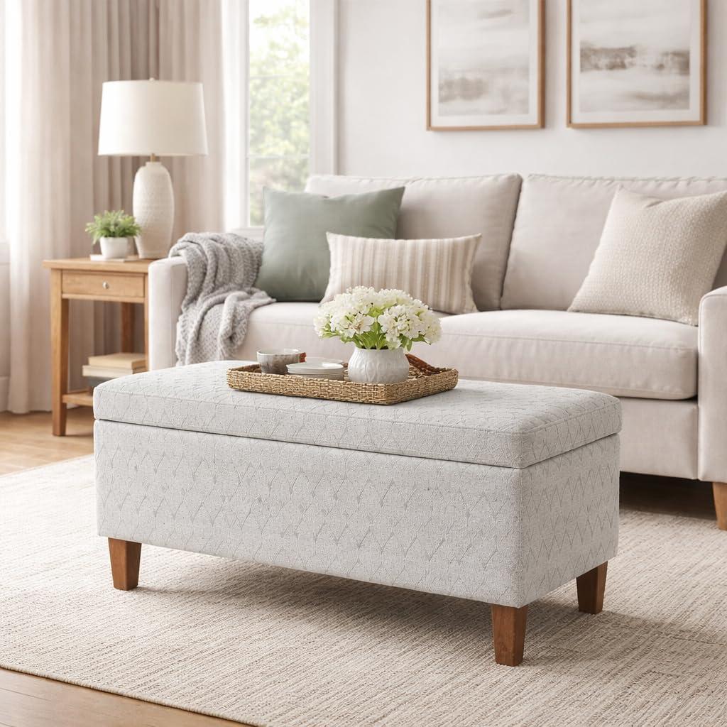 imageHomepop Home Decor Tufted Ainsley Button Storage Ottoman Bench with Hinged Lid Ottoman Bench with Storage for Living Room amp Bedroom Brown 18x40x18 inchesGray and Brown