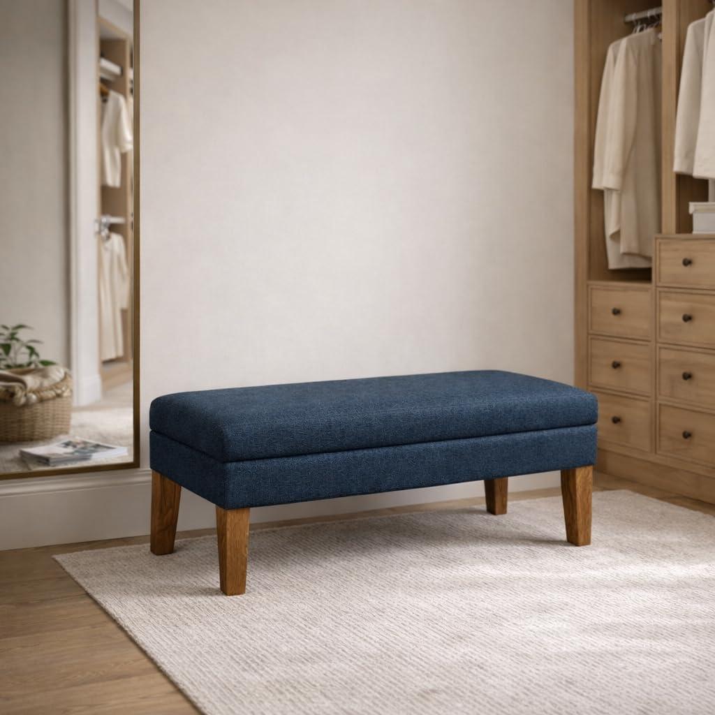 imageHomepop Home Decor Upholstered Decorative Storage Ottoman Bench Ottoman Bench with Storage for Living Room amp Bedroom Decorative Home Furniture Textured BrownNavy