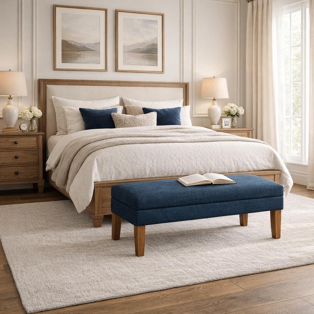 imageHomepop Home Decor Upholstered Decorative Storage Ottoman Bench Ottoman Bench with Storage for Living Room amp Bedroom Decorative Home Furniture Textured BrownNavy