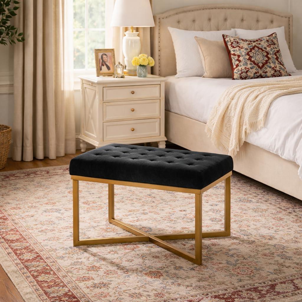 imageHomepop Home Decor Upholstered Tufted Velvet Ottoman Bench Ottoman Bench for Living Room amp Bedroom SilverBlack